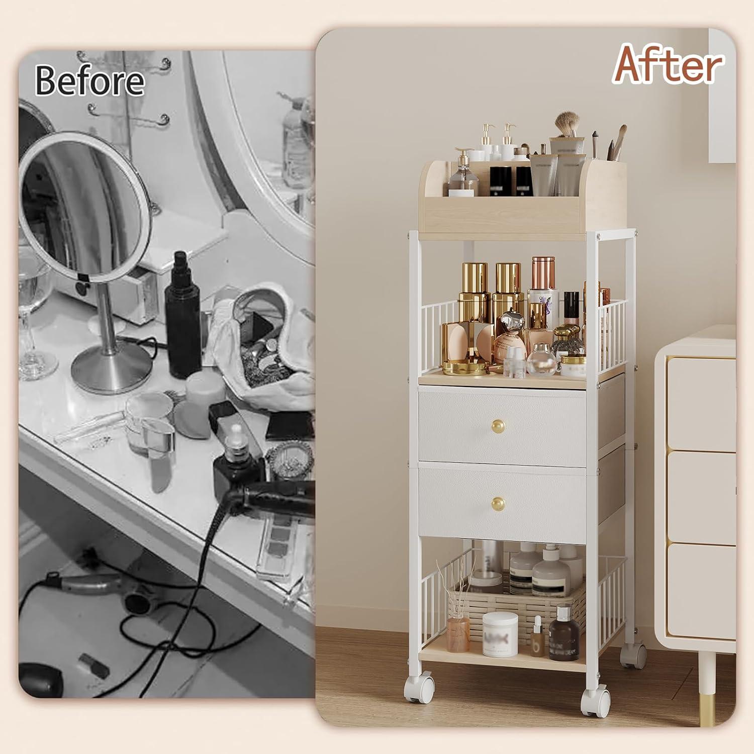 17 Stories Makeup Organizer, Floor Skincare Organizers Make Up Organizers And Storage With Drawers, Vanity Organizer Cosmetics Display Cases Holder For Skin Care Nail Polish Perfume