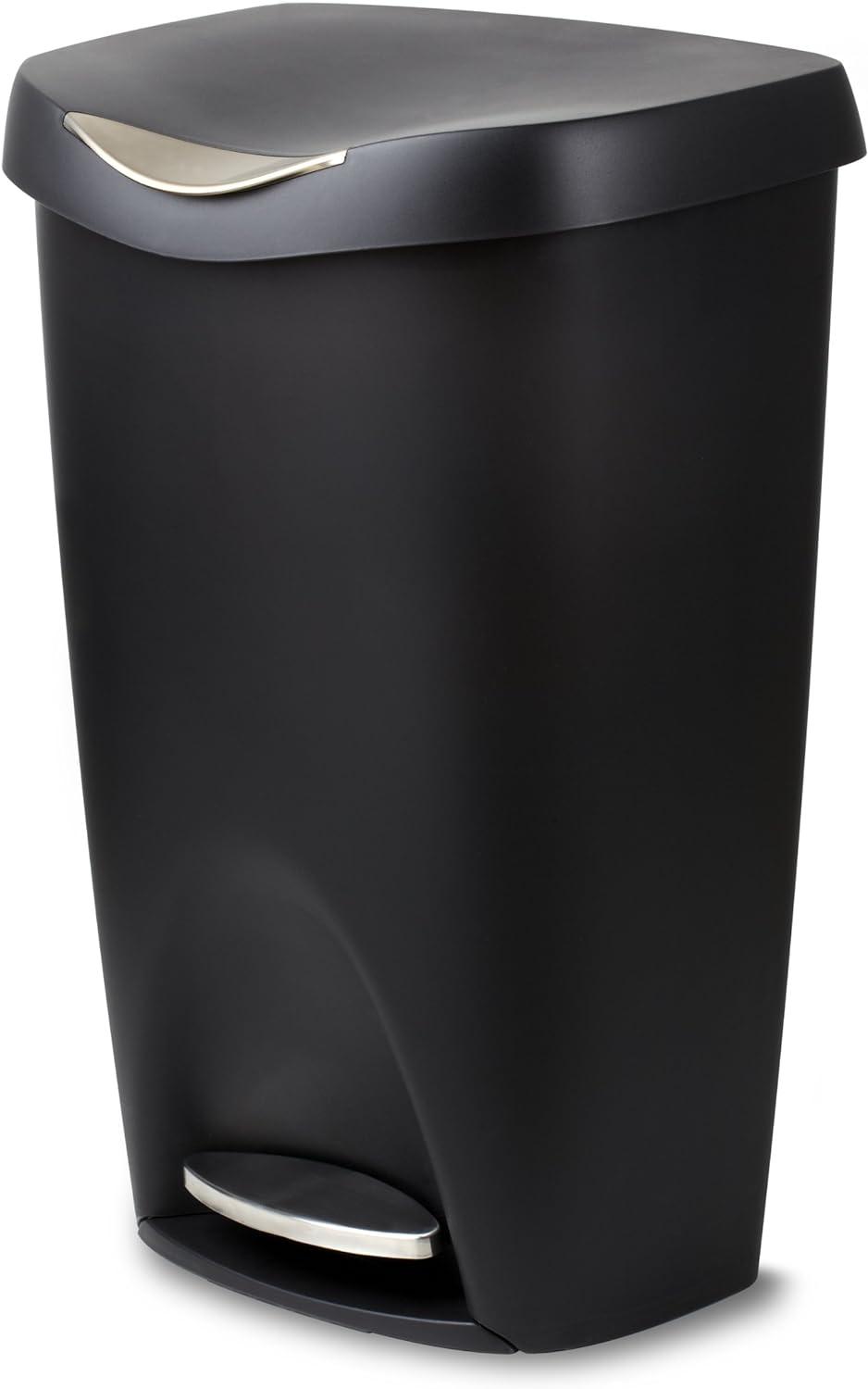Umbra 13gal Brim Step Trash Can Black/Nickel: Kitchen Trash Can, 50 Quart, Indoor, Polypropylene, Spot Clean