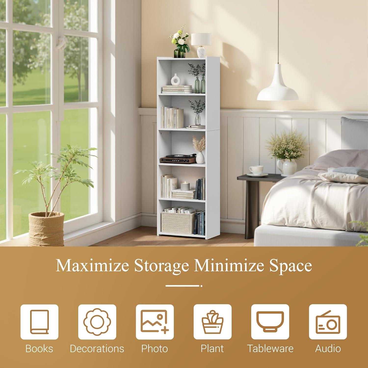 ZENY 5-Tiers Bookshelf Bookcase Multipurpose Collection Display Storage