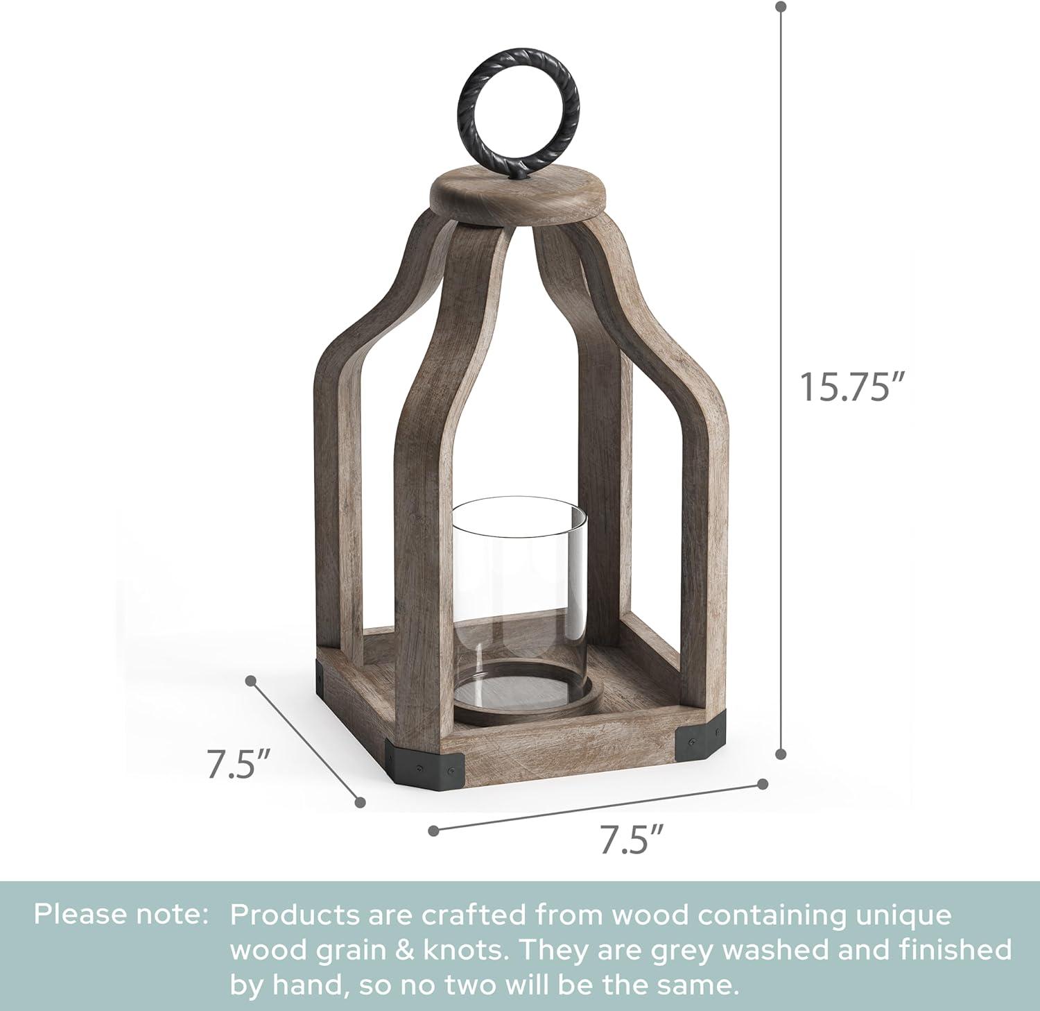 Barnyard Designs Wood Lantern Decor, Rustic Decor Candle Lantern, Outdoor Lanterns Farmhouse Candle Holder, Decorative Lanterns for Wedding, Farmhouse Table Decor, Large 7.5" x 15.75", Brownish Grey
