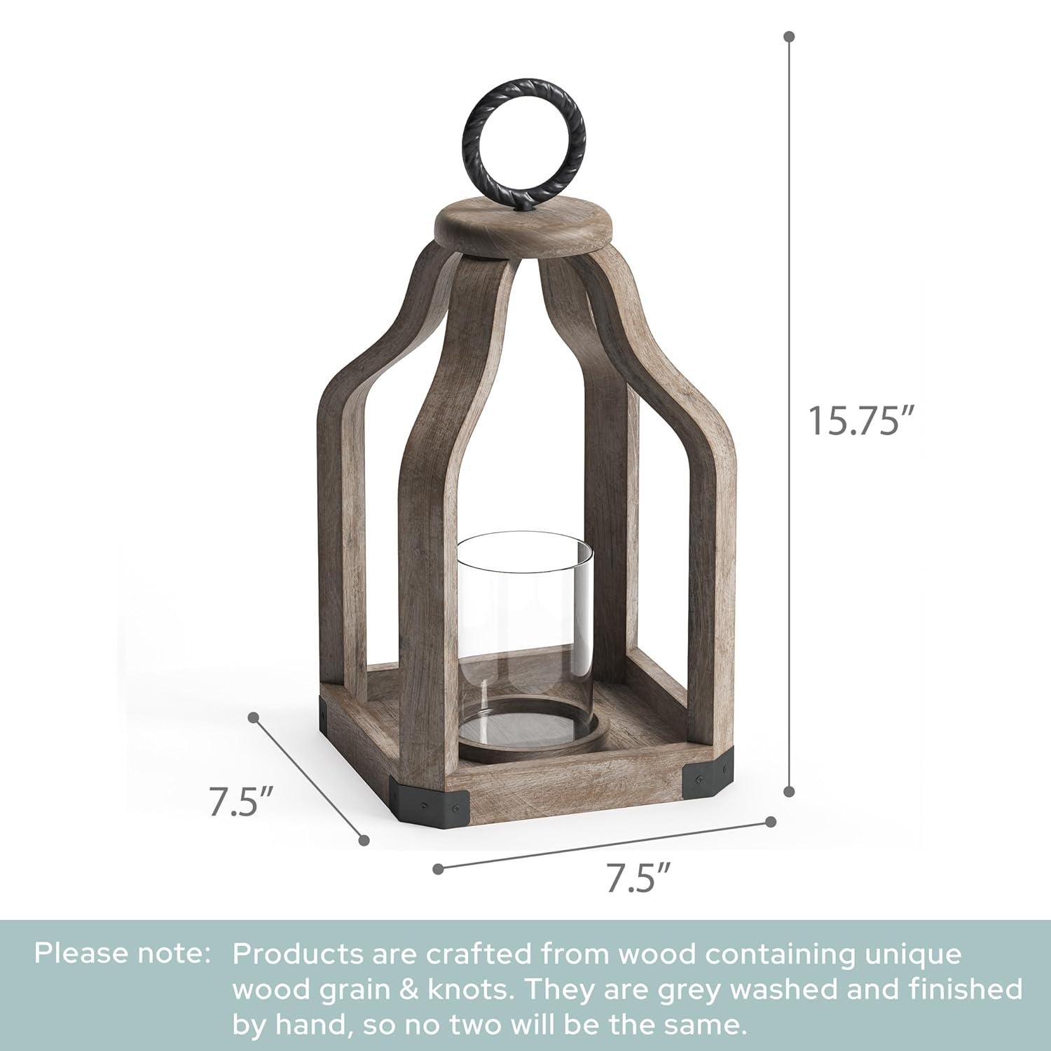 Barnyard Designs Wood Lantern Decor, Rustic Decor Candle Lantern, Outdoor Lanterns Farmhouse Candle Holder, Decorative Lanterns for Wedding, Farmhouse Table Decor, Large 7.5" x 15.75", Brownish Grey