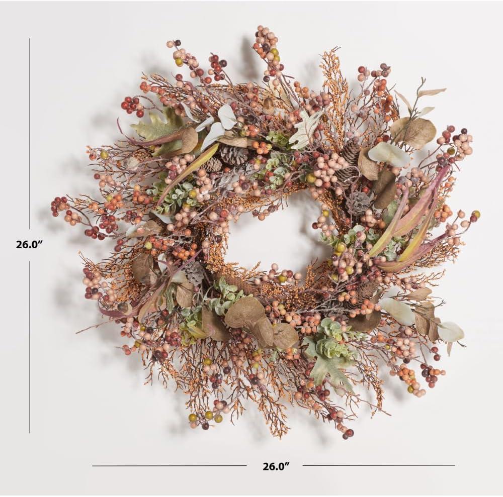 SAFAVIEH Faux 26 Inch Berry & Acorn Wreath, Brown/Green