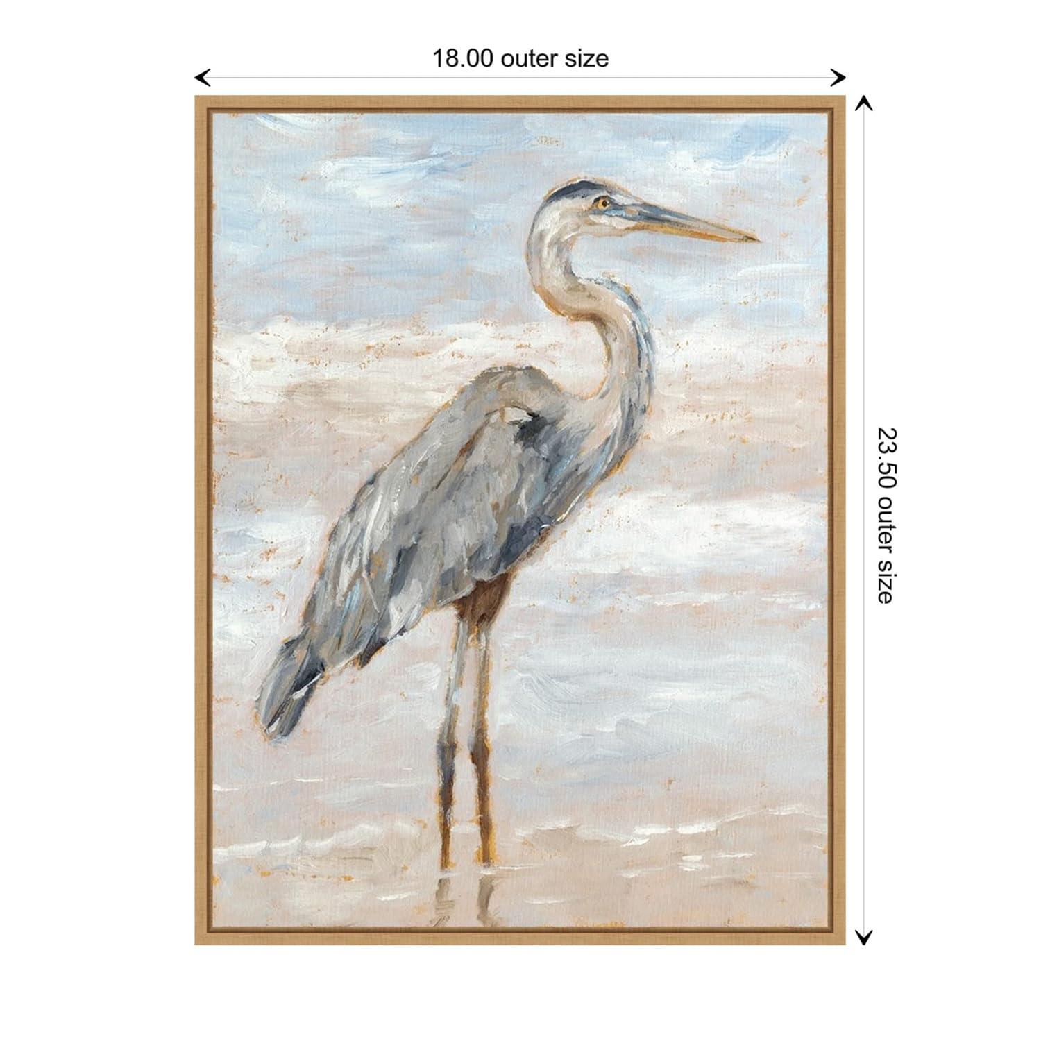 Amanti Art 18"x24" Beach Heron I by Ethan Harper Framed Canvas Wall Art Print: Hand-Stretched, Modern Decor, Polystyrene Frame