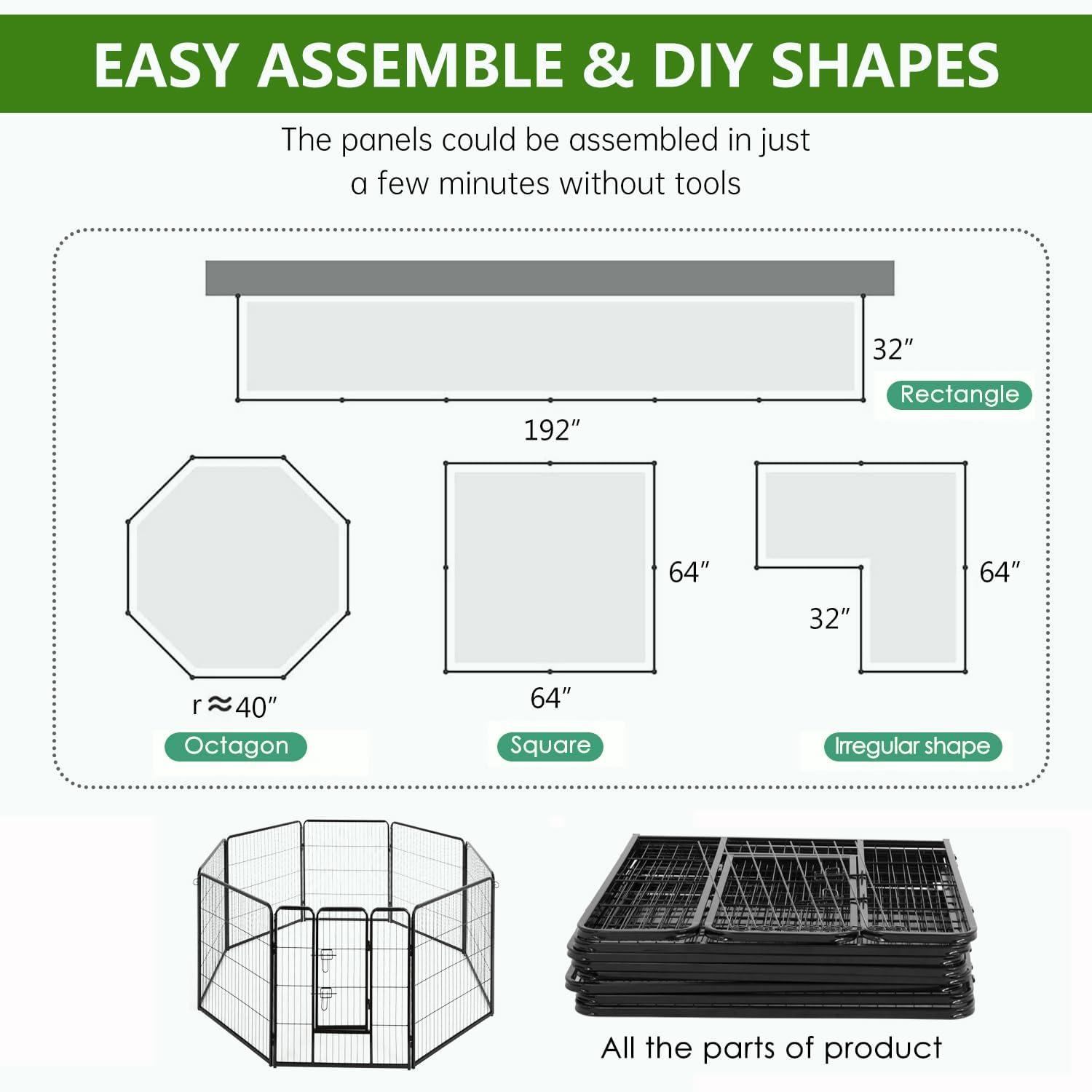 FDW Dog Playpen Pet Dog Fence 2-32 Panels  24/32/40"H Metal Dog Pen Outdoor Exercise Pen with Doors for Large/Medium /Small Dogs for RV,Camping,Yard