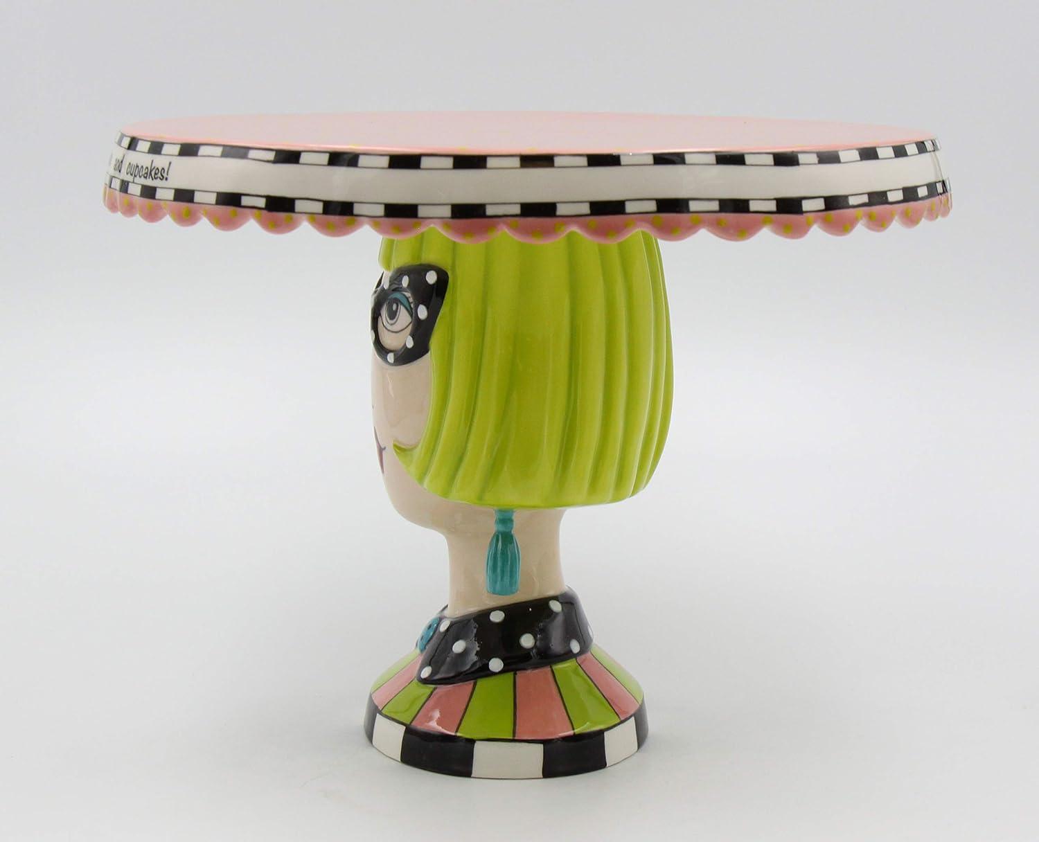 Colorful Ceramic Lady Pedestal Cake Stand with Painted Finish