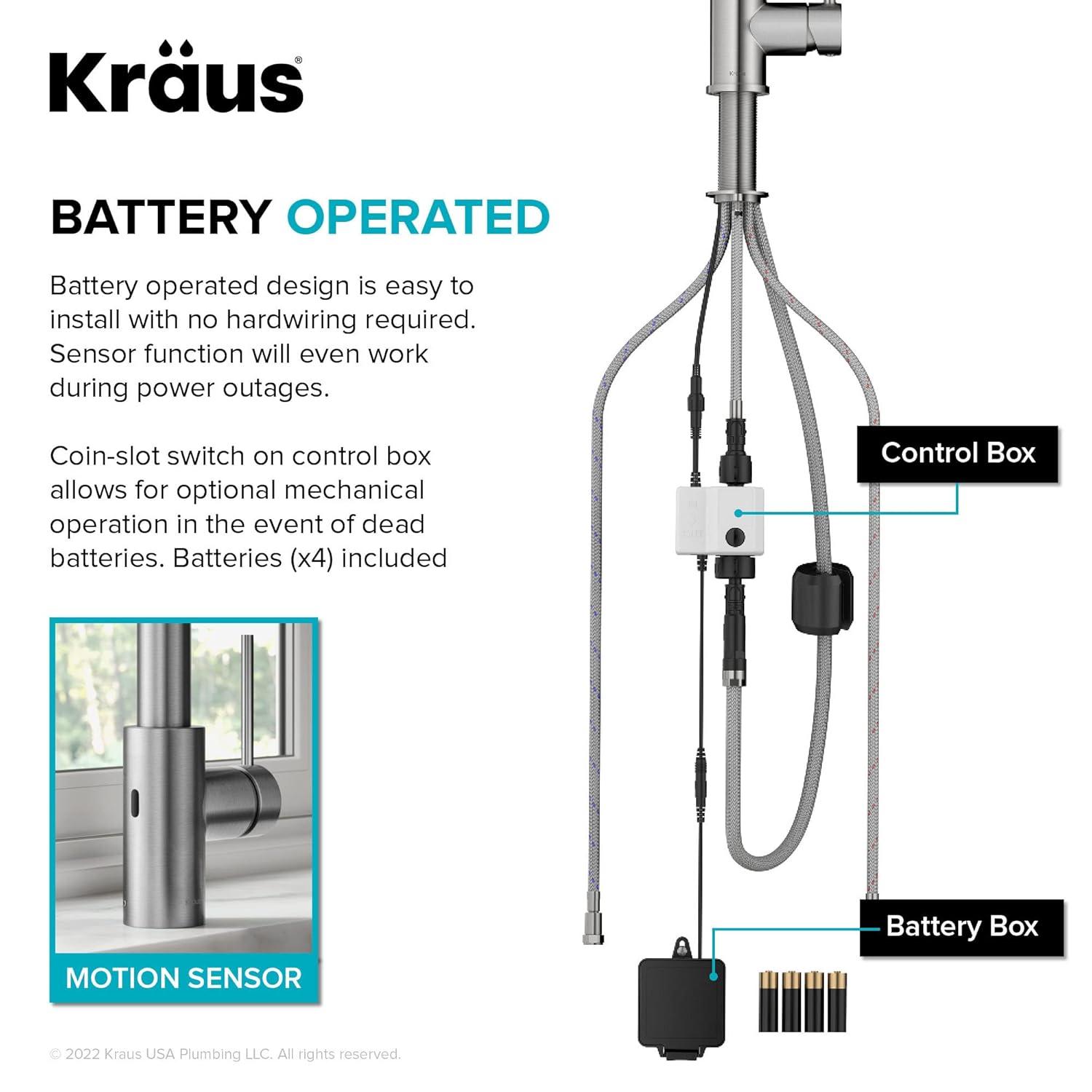 KRAUS Oletto Touchless Sensor Commercial Pull-Down Single Handle Kitchen Faucet with QuickDock Top Mount Assembly