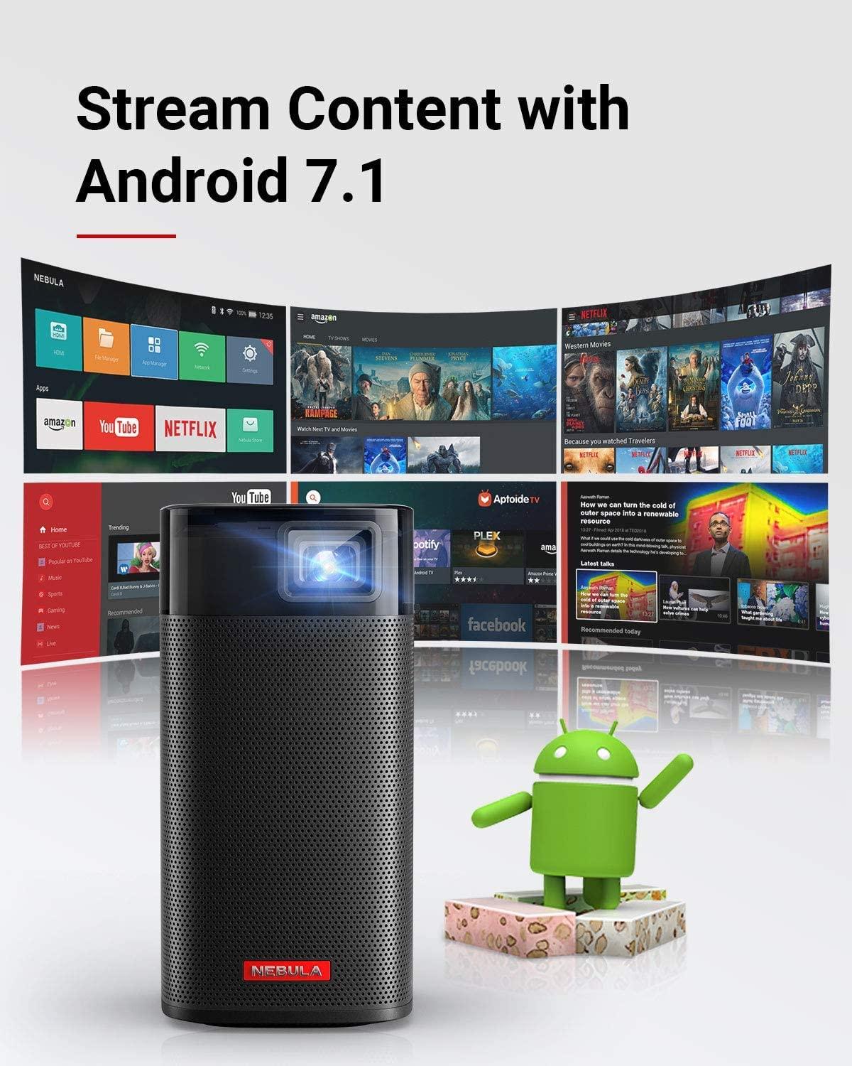 Anker NEBULA Apollo - Mini Projector with WiFi and Bluetooth, Portable and Small, Ideal for Outdoor Movies, 6W Speaker, 100 Inch Picture, Home Theater Experience, 4Hr Video Playtime (Renewed)