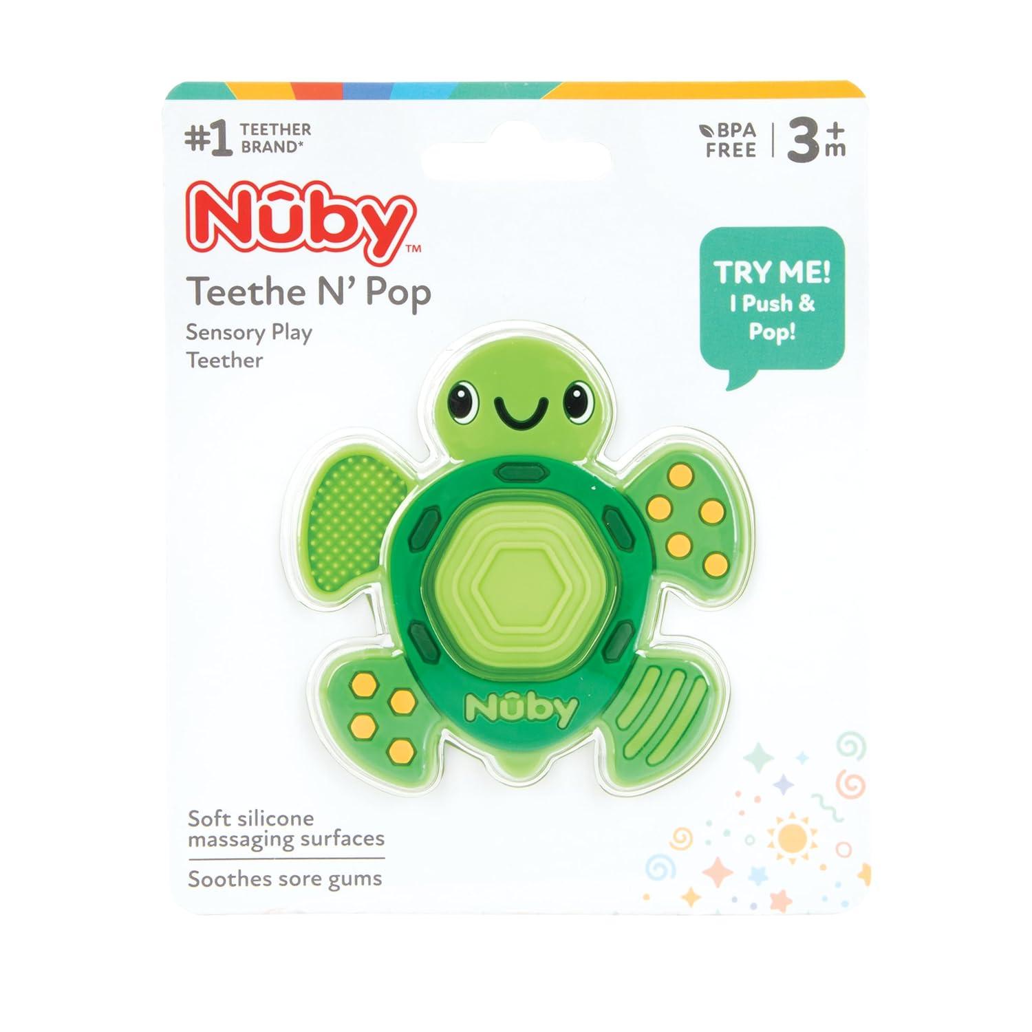 Nuby Teethe N' Pop Sensory Play Silicone Teether for Babies - Turtle Design