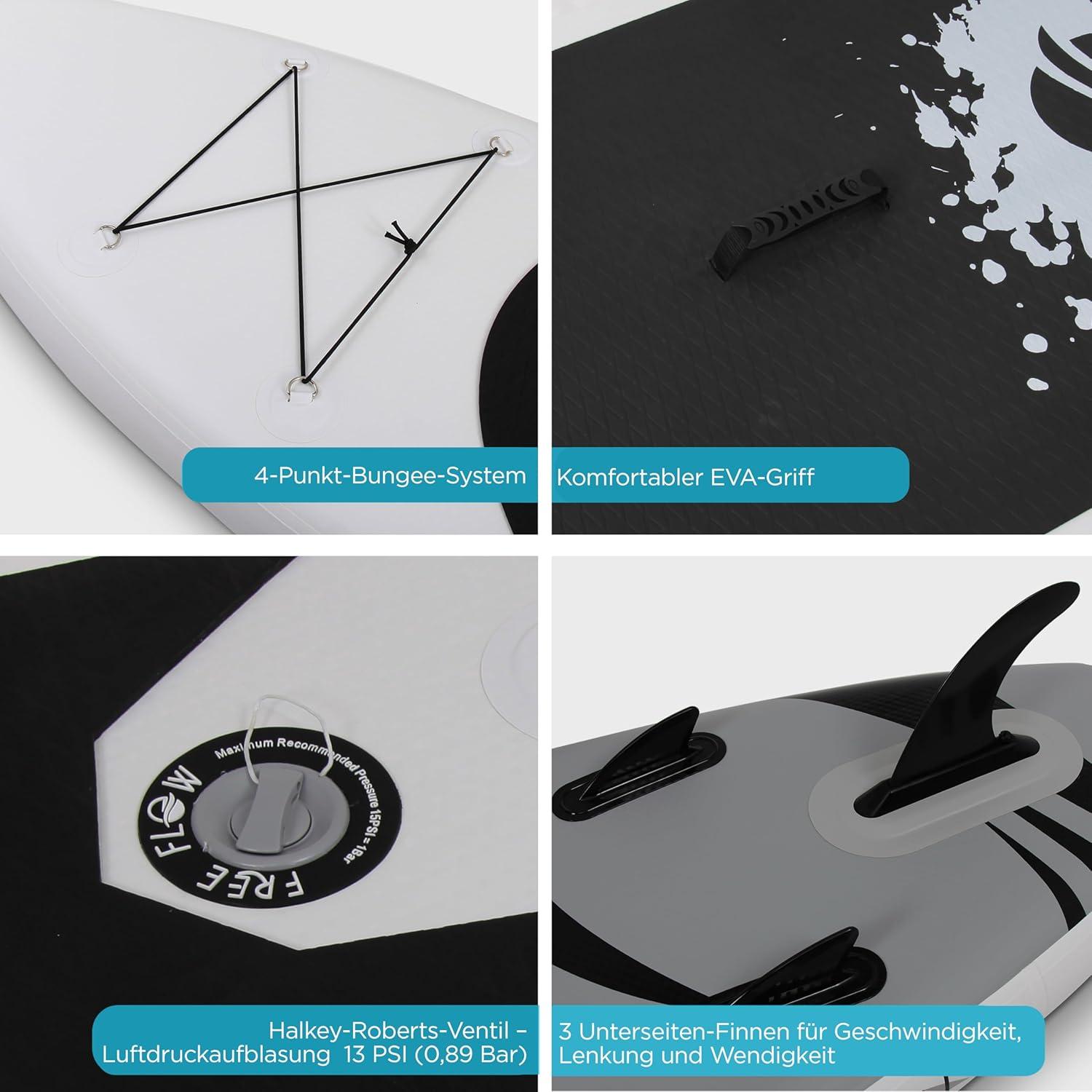 SereneLife 10.5' Inflatable Stand-Up Paddle Board with Accessories - SLSUPB06, Black and Light gray