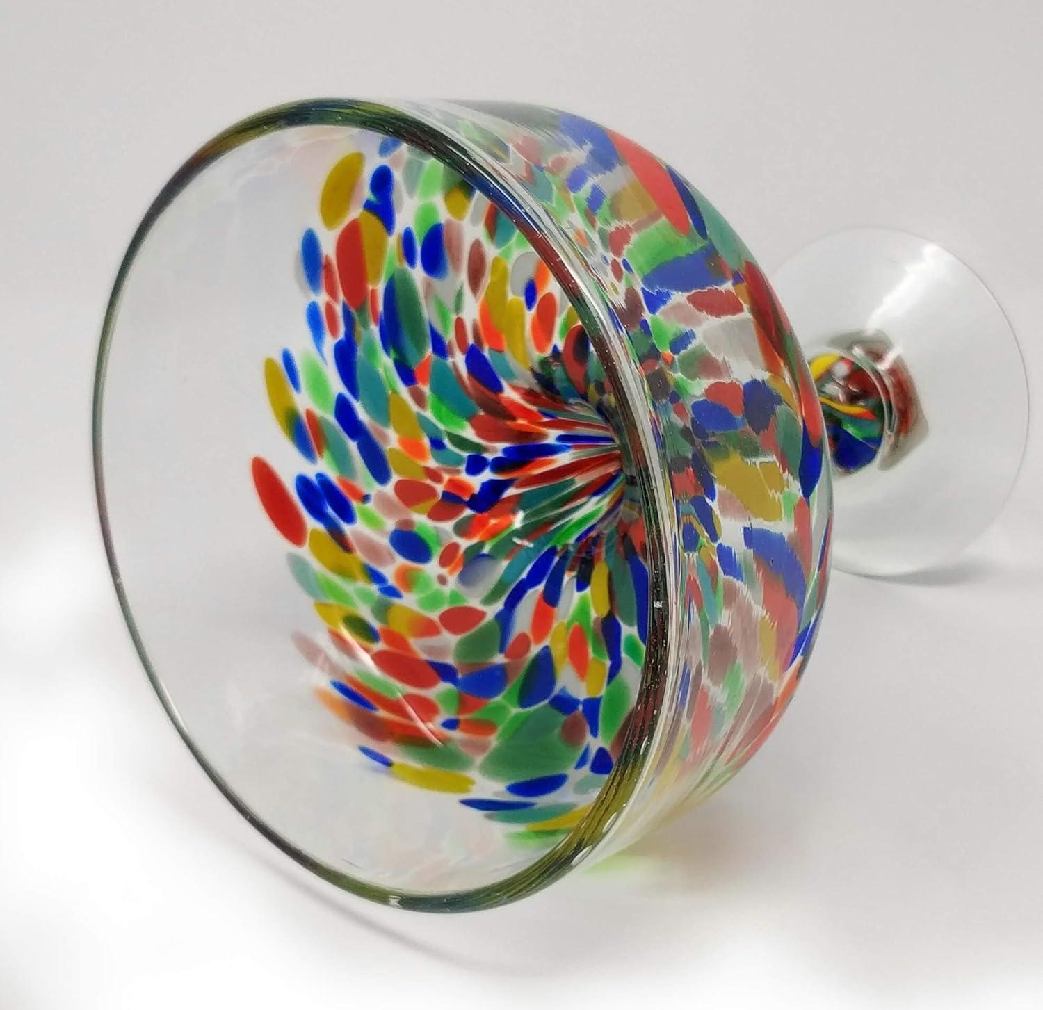 Dos Sueños Mexican Hand Blown Margarita Glasses - Confetti Carmen Design - 16oz - Set of 4