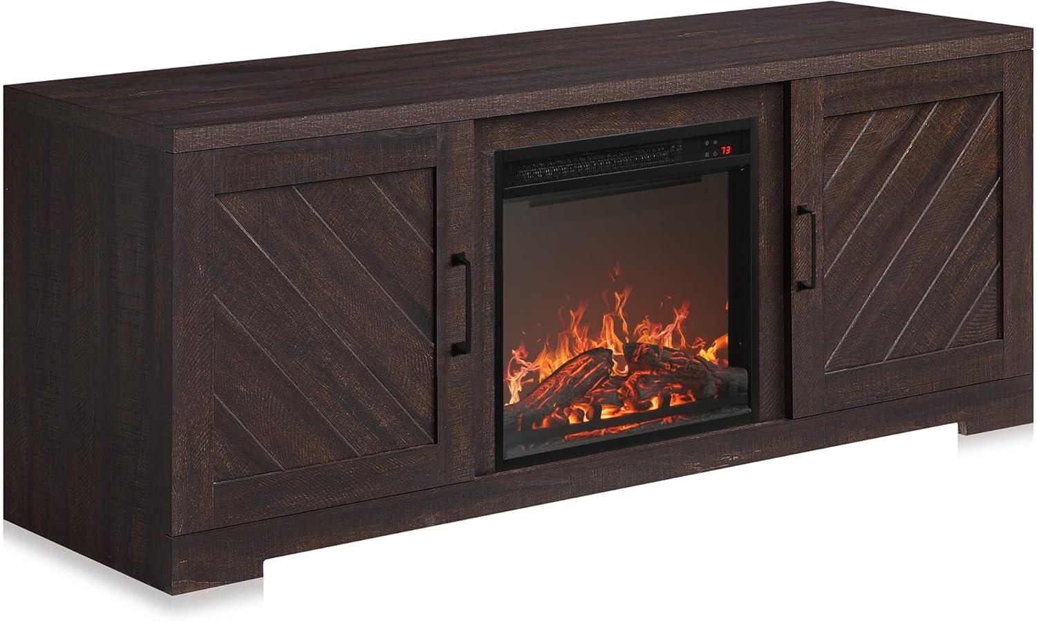 BELLEZE 58" Farmhouse TV Stand Media Entertainment Center For TVs up to 65" with 18" Fireplace - Hilo (Espresso)