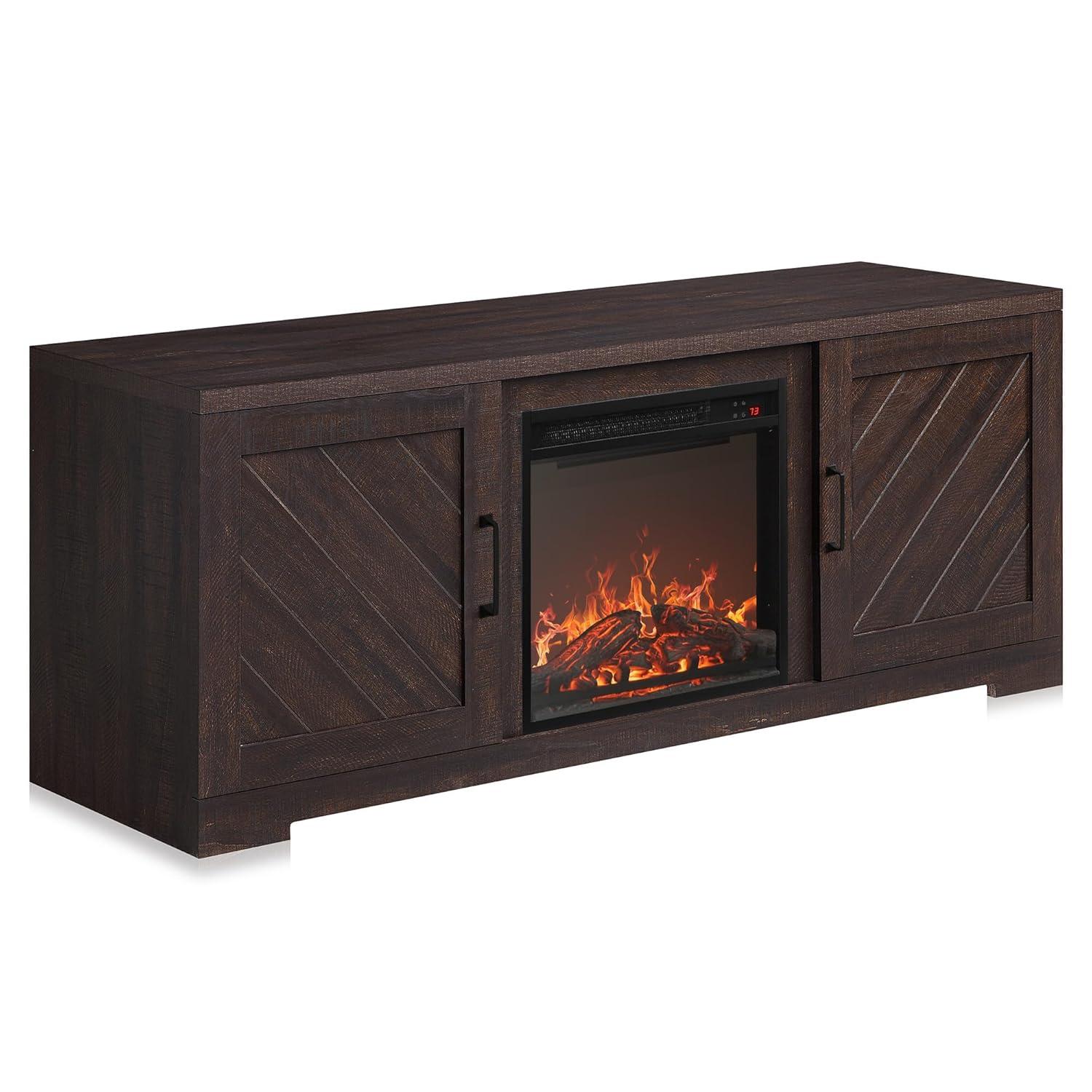 BELLEZE 58" Farmhouse TV Stand Media Entertainment Center For TVs up to 65" with 18" Fireplace - Hilo (Espresso)