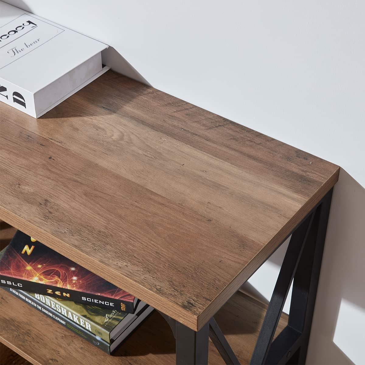 IBF Rustic Console Table, Industrial Wood and Metal Sofa Table, Hallway Entry Table for Home Living Room, Long Horizontal Bookshelf Entryway Table with Retro Vintage Storage Shelf, Rustic Oak, 47 Inch