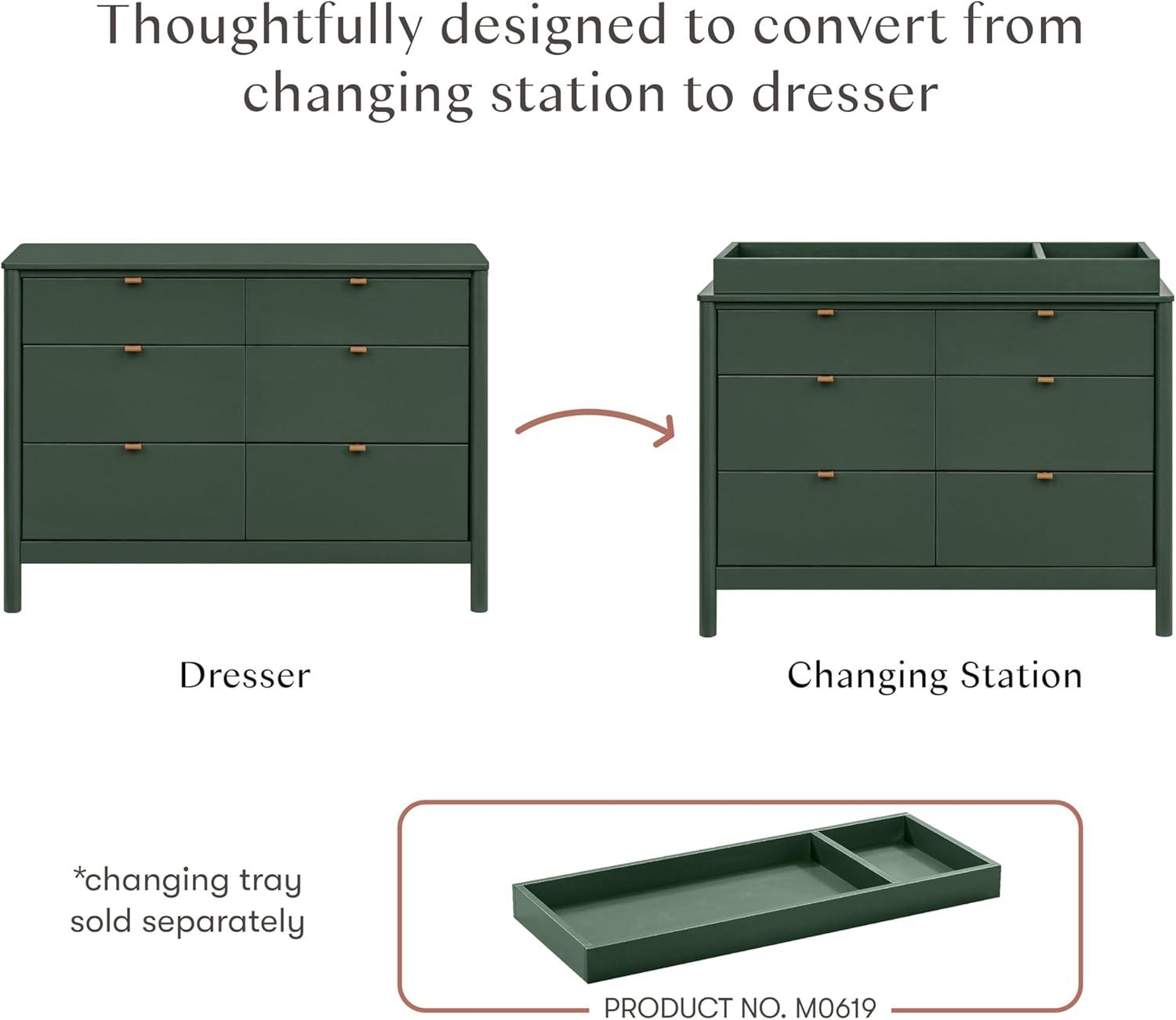 Forest Green 6-Drawer Dresser with Vegan Leather Pulls