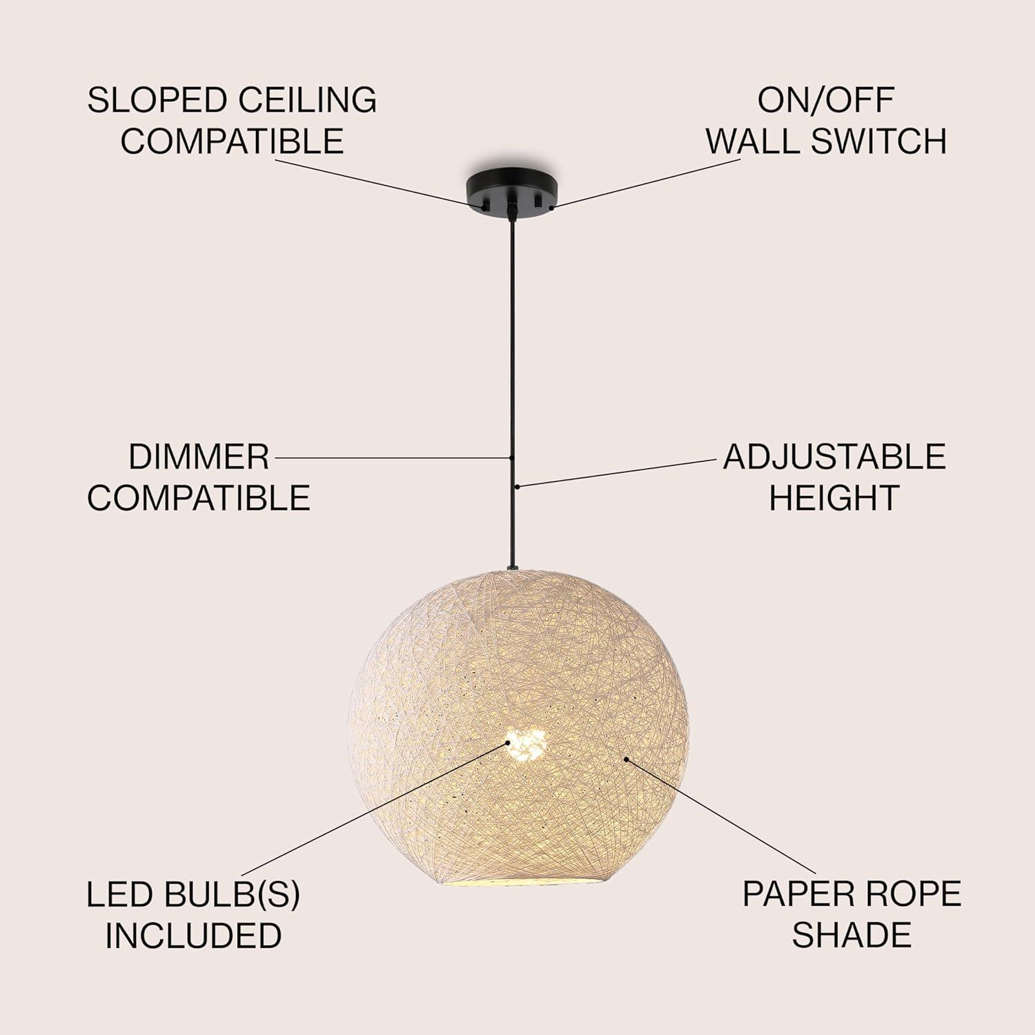 Lacey 19.5" White Bohemian Globe LED Pendant Light