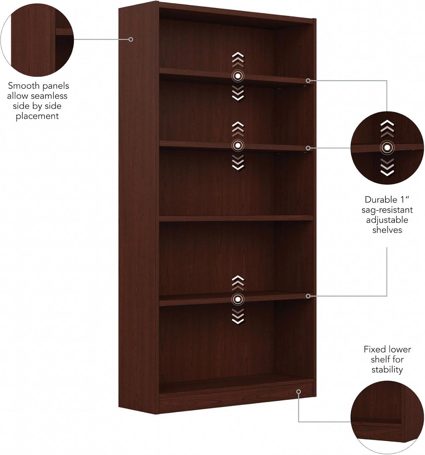 Traditional Adjustable 5-Shelf Cherry Wood Bookcase