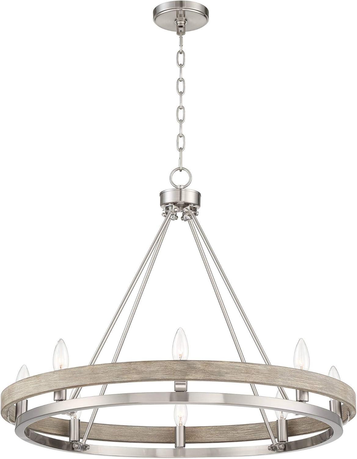 Possini Euro Design Brushed Nickel Graywood Wagon Wheel Chandelier 29 1/4" Wide Farmhouse Rustic 8-Light Fixture Dining Room Kitchen Island Entryway