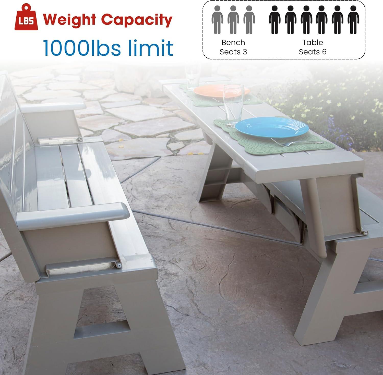 Transformable Tan Outdoor Bench-to-Table Resin Combo