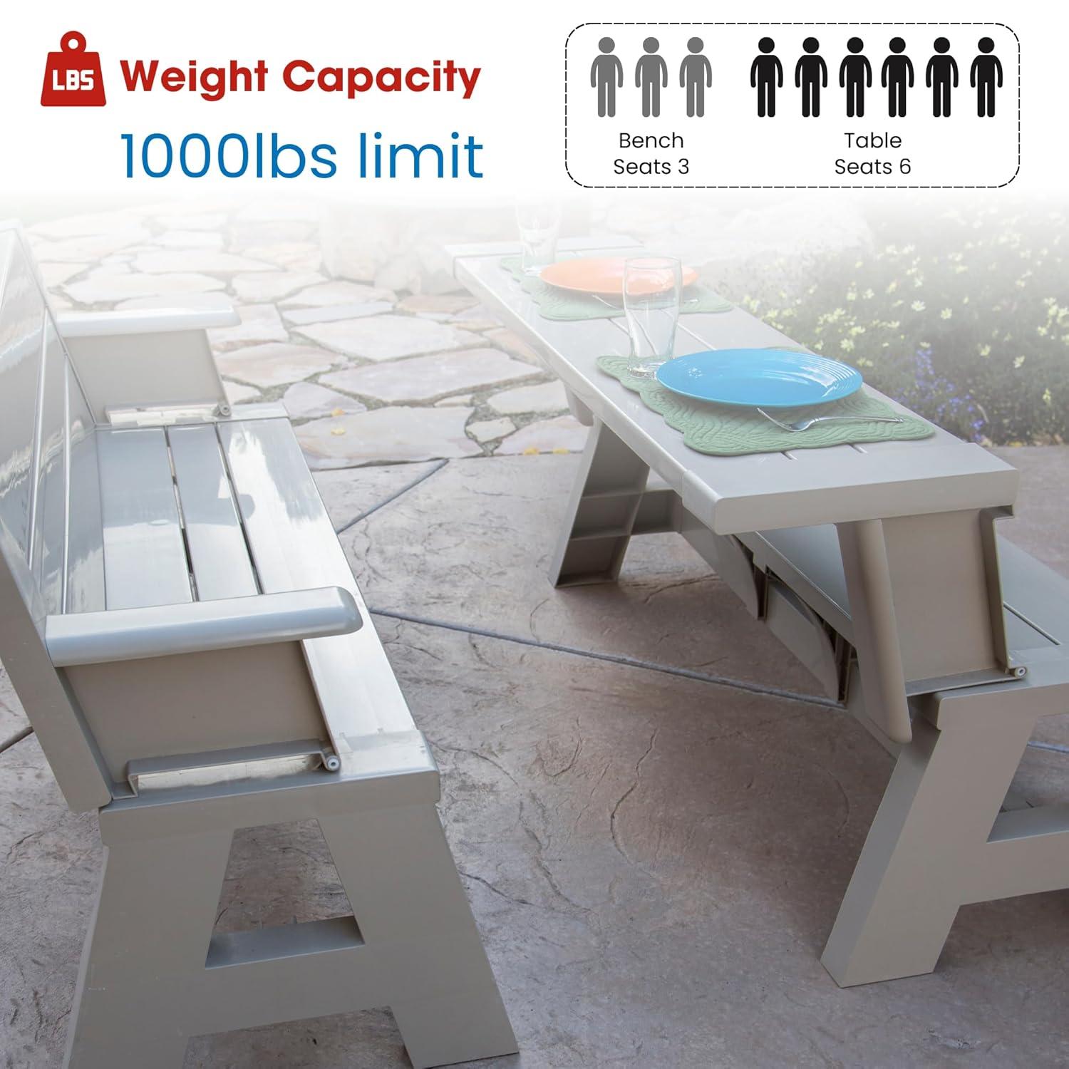 Transformable Tan Outdoor Bench-to-Table Resin Combo