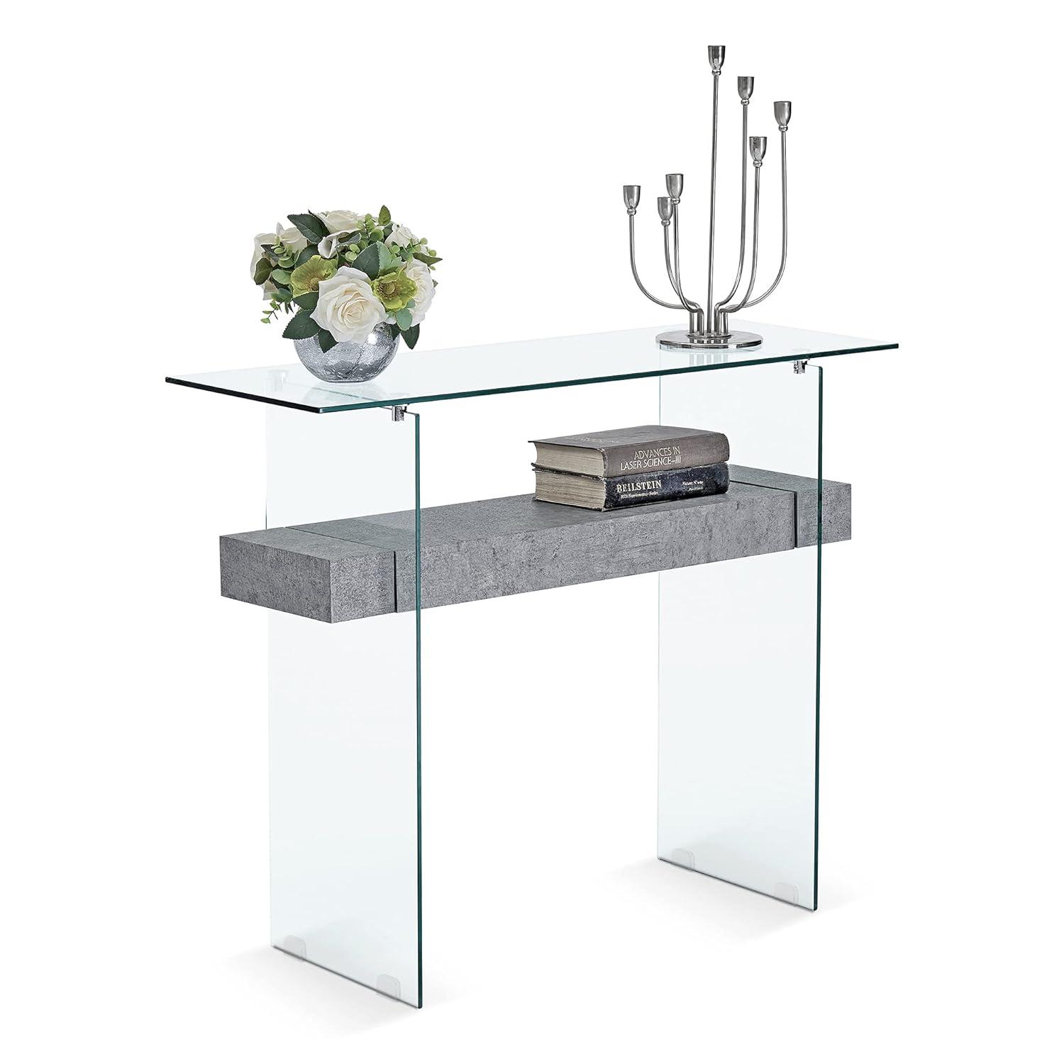 Ivinta Narrow Glass Console Table with Storage Modern Sofa Table Entryway Table Glass Writing Desk Small Computer Desk TV Table Buffet Table Modern Accent Table for Small Space Living Room Hallway