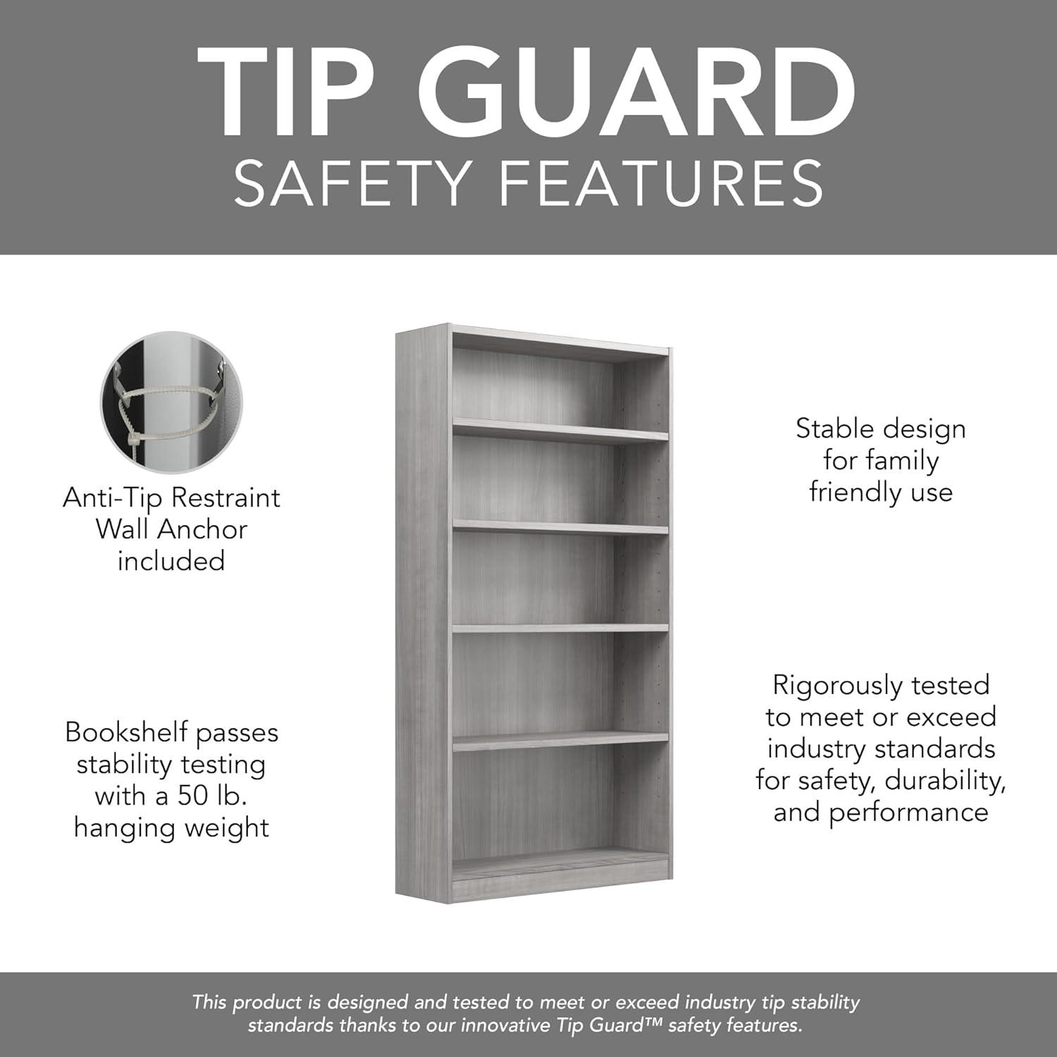 Bowery Hill 5 Shelf Tall Bookcase in Modern Gray - Engineered Wood