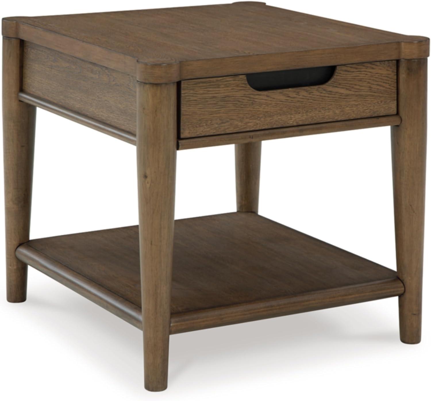 Brown Wood Rectangular End Table with Storage Drawer