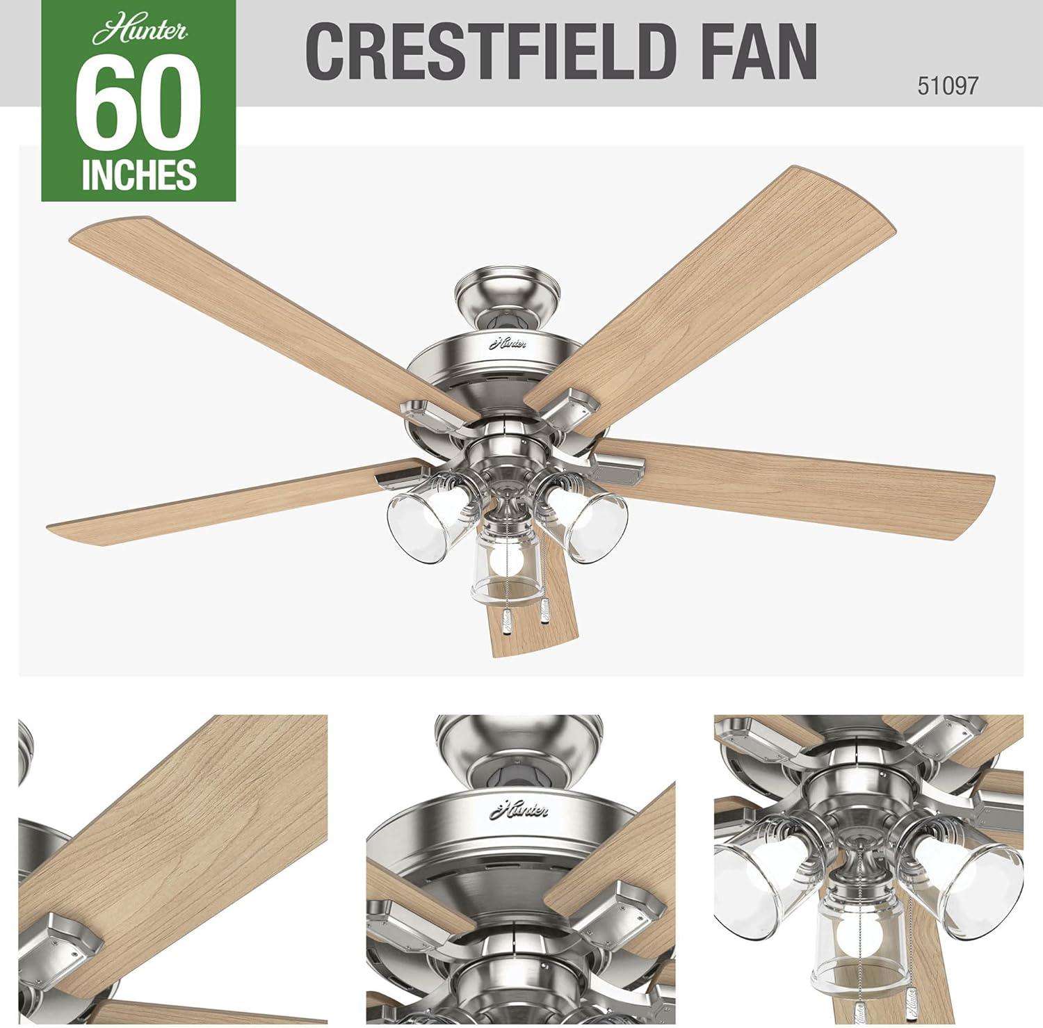 60" Crestfield 5 - Blade Ceiling Fan with Pull Chain and Light Kit Included