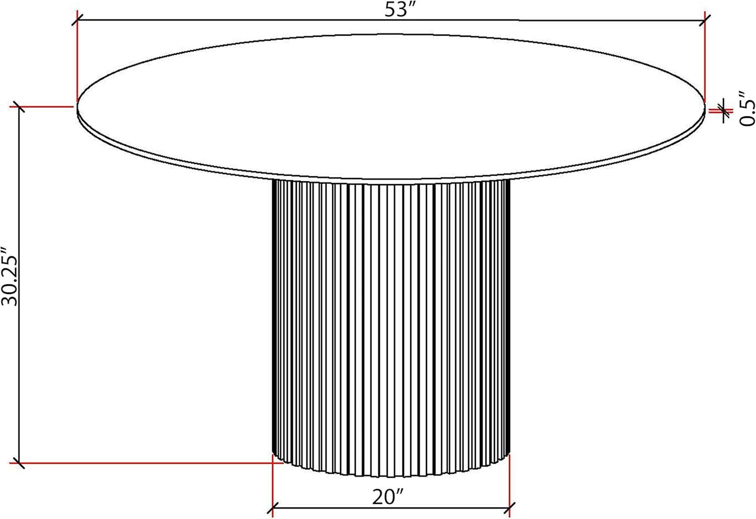 Acadia Round White Marble Top Dining Table with Reeded Pedestal