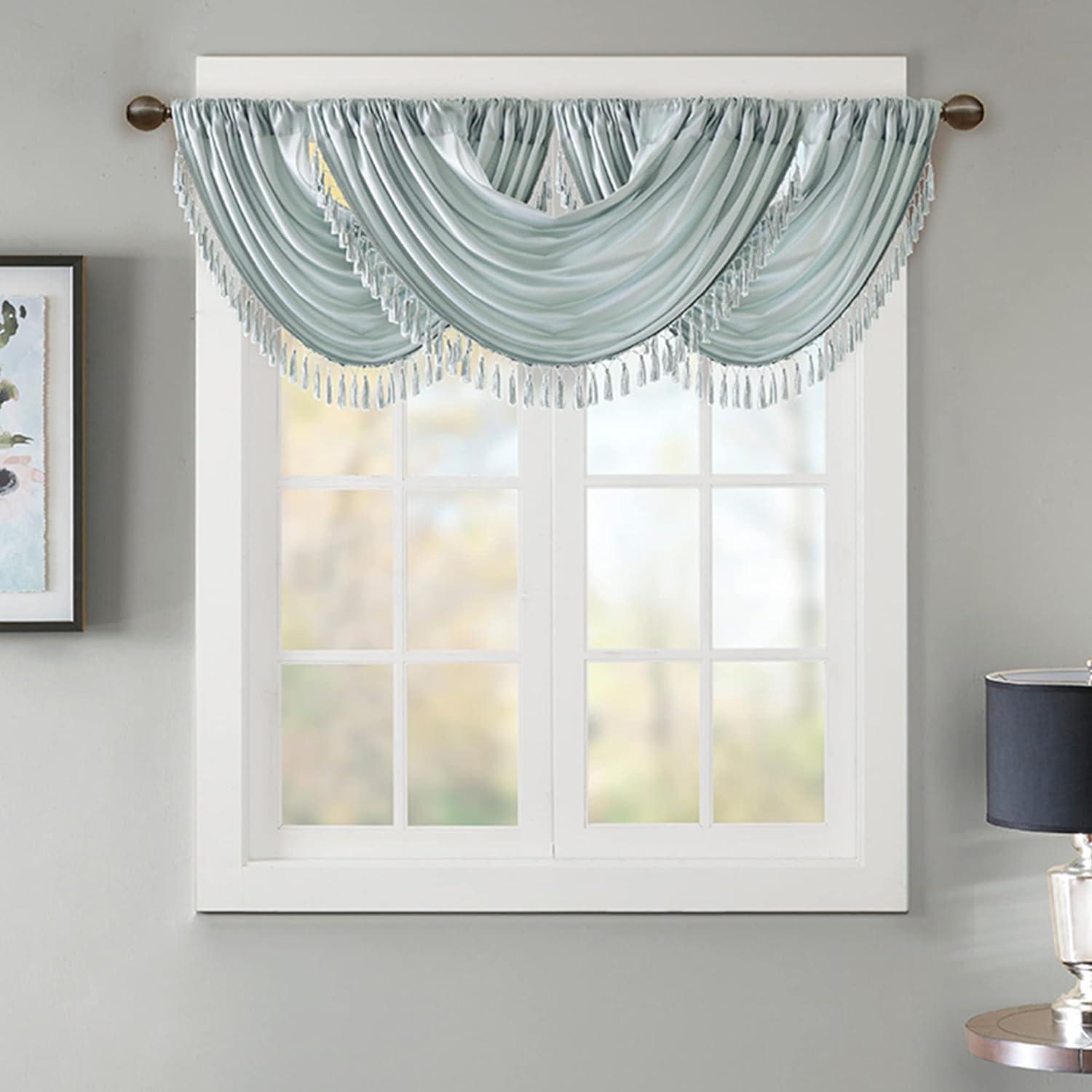 Elena Faux Silk Waterfall Embellished 38'' W Window Valance