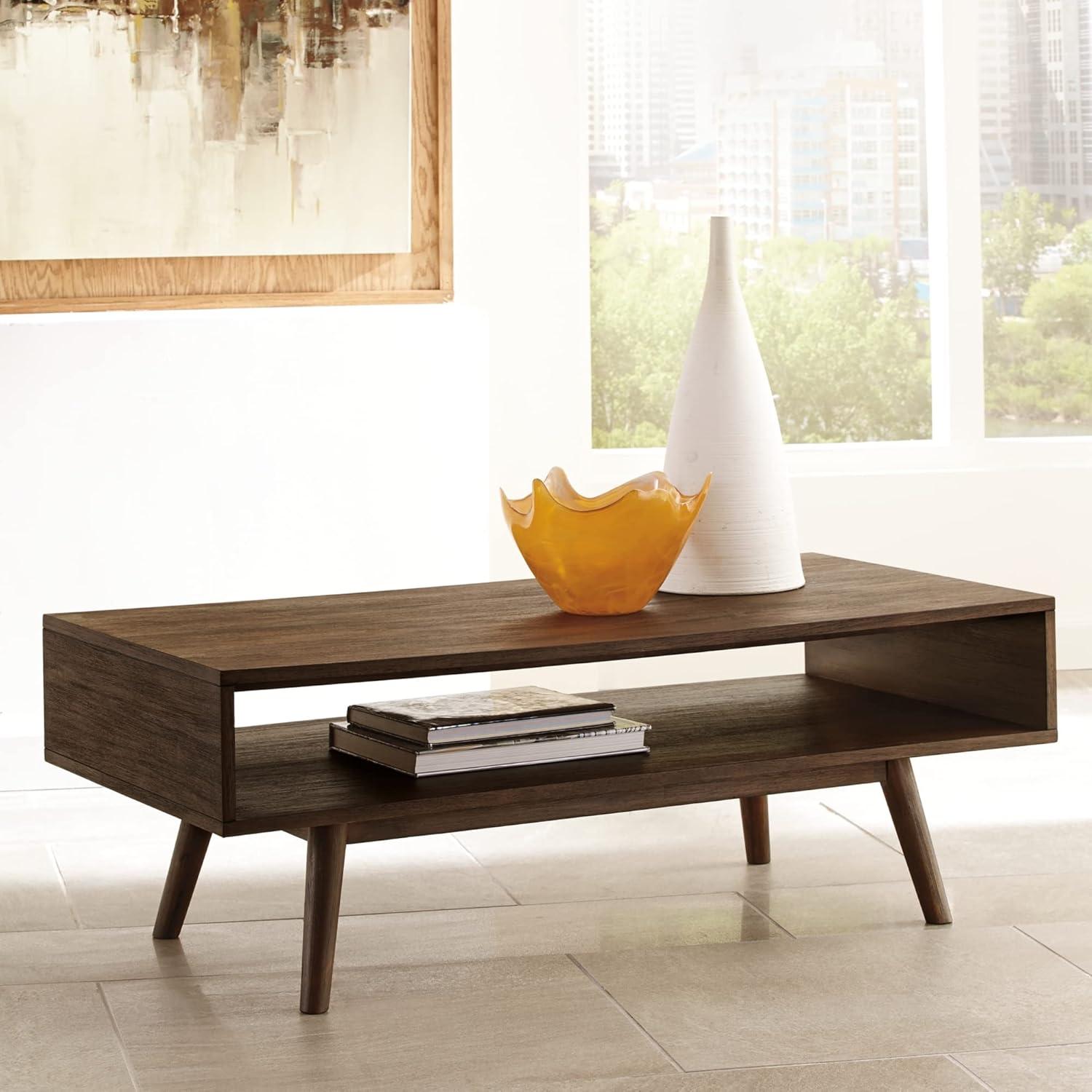 Cocktail Table Brown - Signature Design by Ashley: Mid-Century, Living Room, Open Shelf Storage