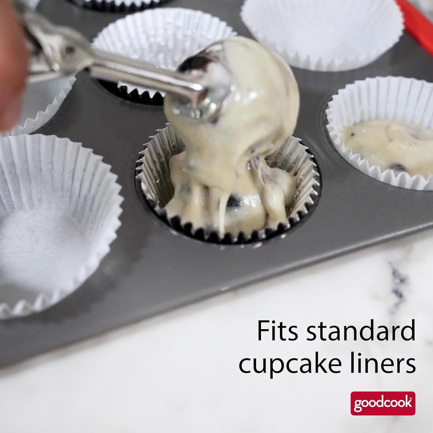 GoodCook MegaGrip 12-Cup Nonstick Steel Cupcake and Muffin Pan with Silicone Grip Handles, Gray