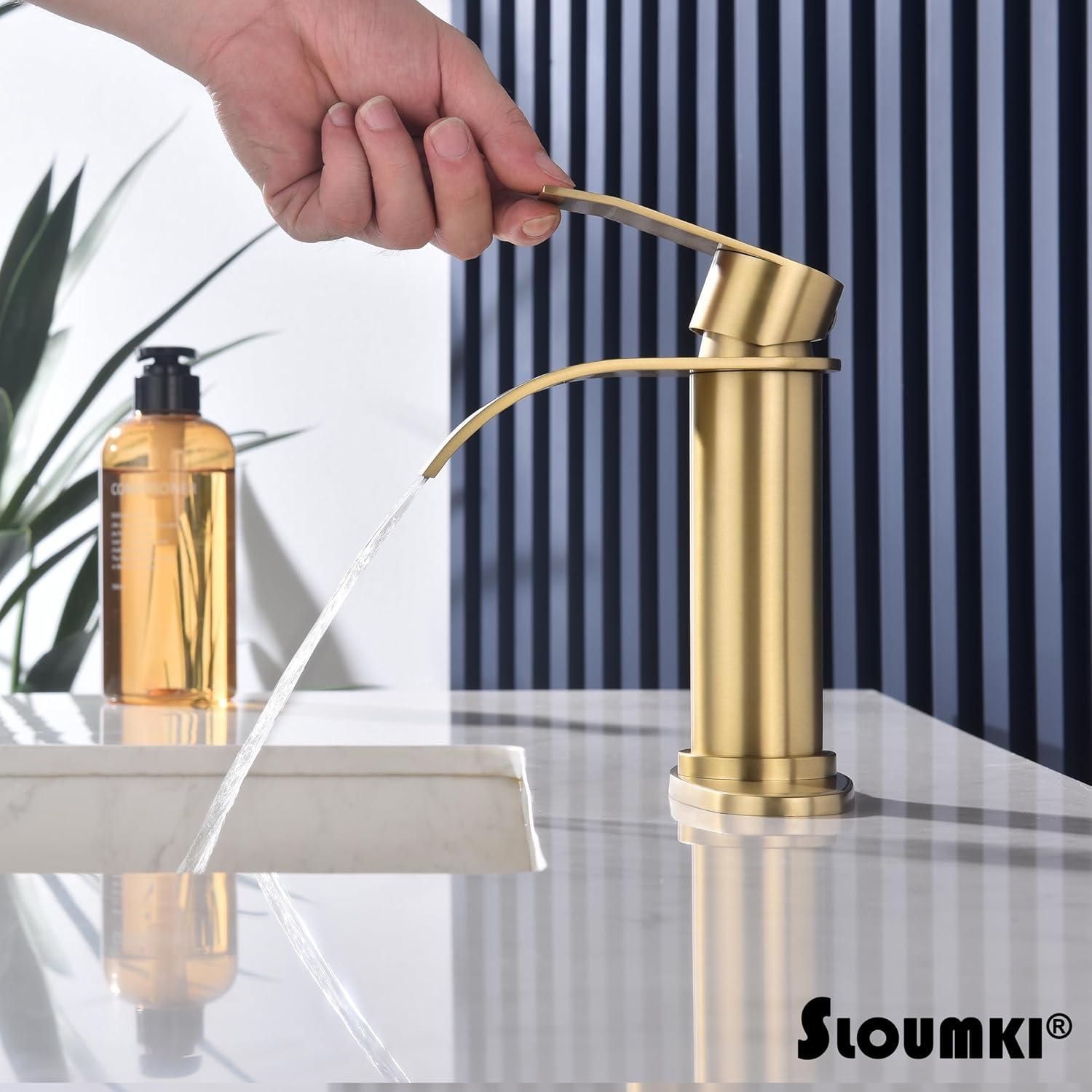 Brushed Gold Stainless Steel Single Handle Waterfall Faucet