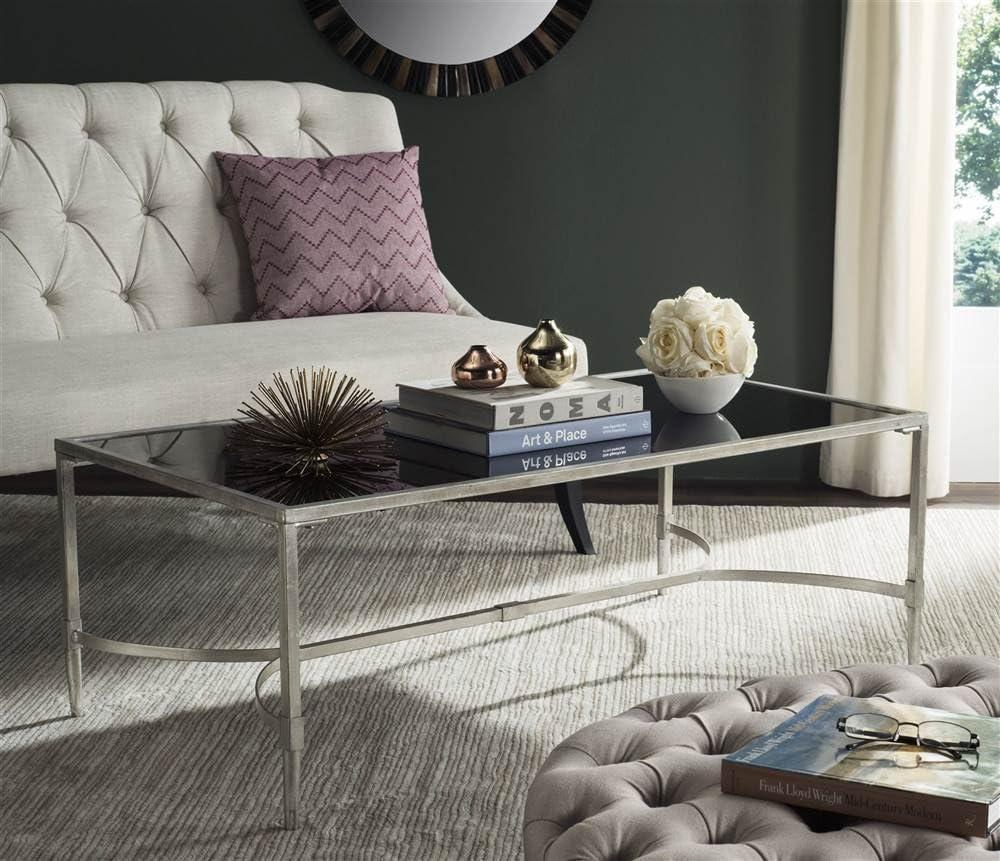 SAFAVIEH Antwan Solid Classic Coffee Table, Silver/Tempered Glass Top