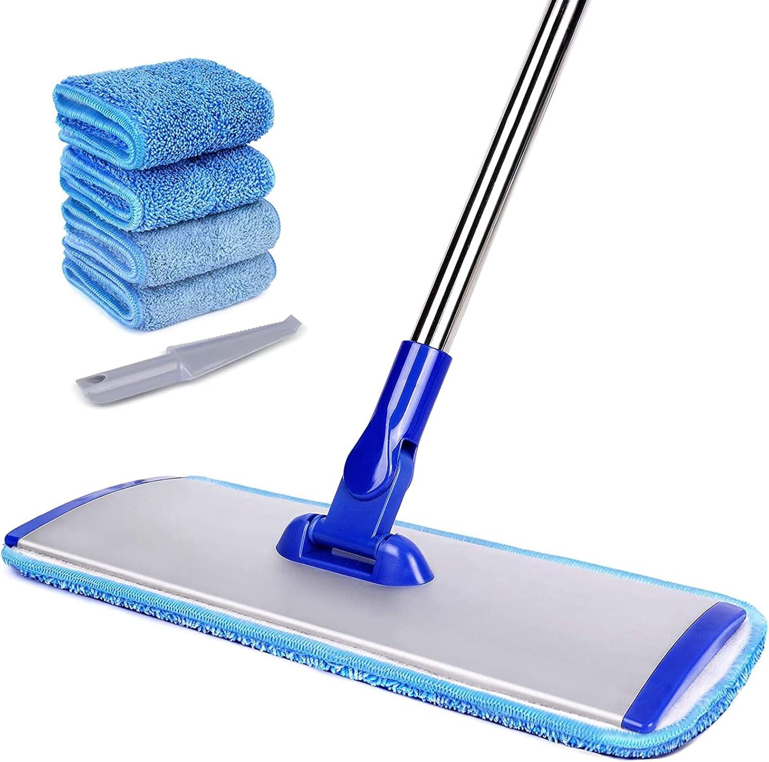 18" Professional Microfiber Mop with Stainless Steel Handle and Reusable Pads