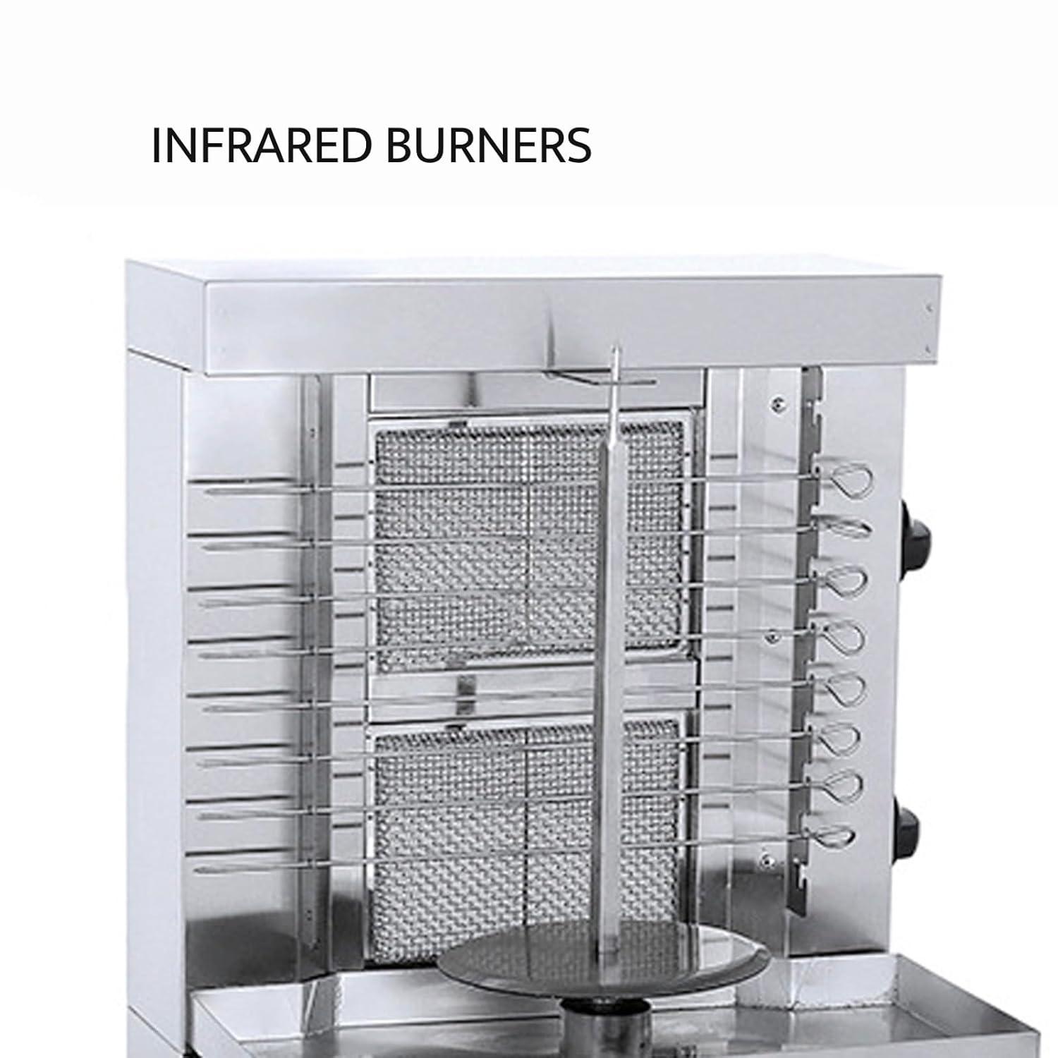 Homira Vertical Shawarma Machine - 2 Burner Rotisserie Grill, Doner Kebab and Tacos Al Pastor Machine with 10 Kebab Skewers