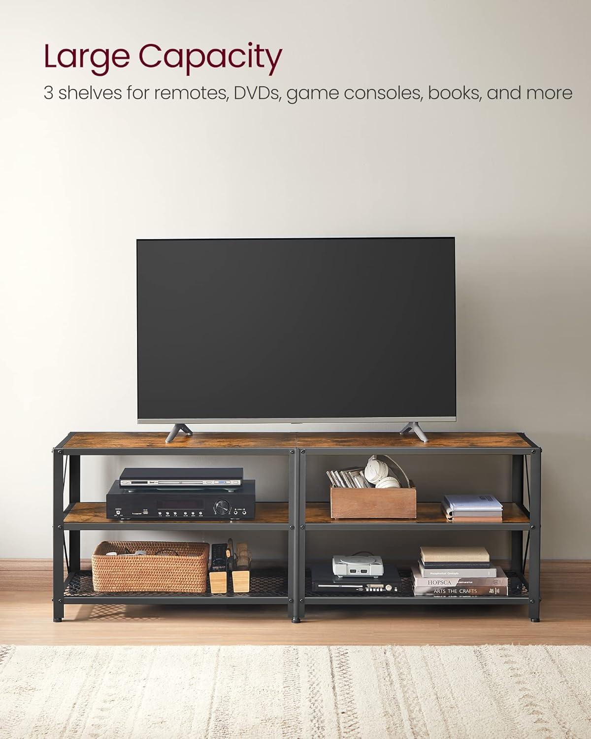 VASAGLE TV Stand for TV up to 60 Inches, Steel Frame, Rustic Brown and Black