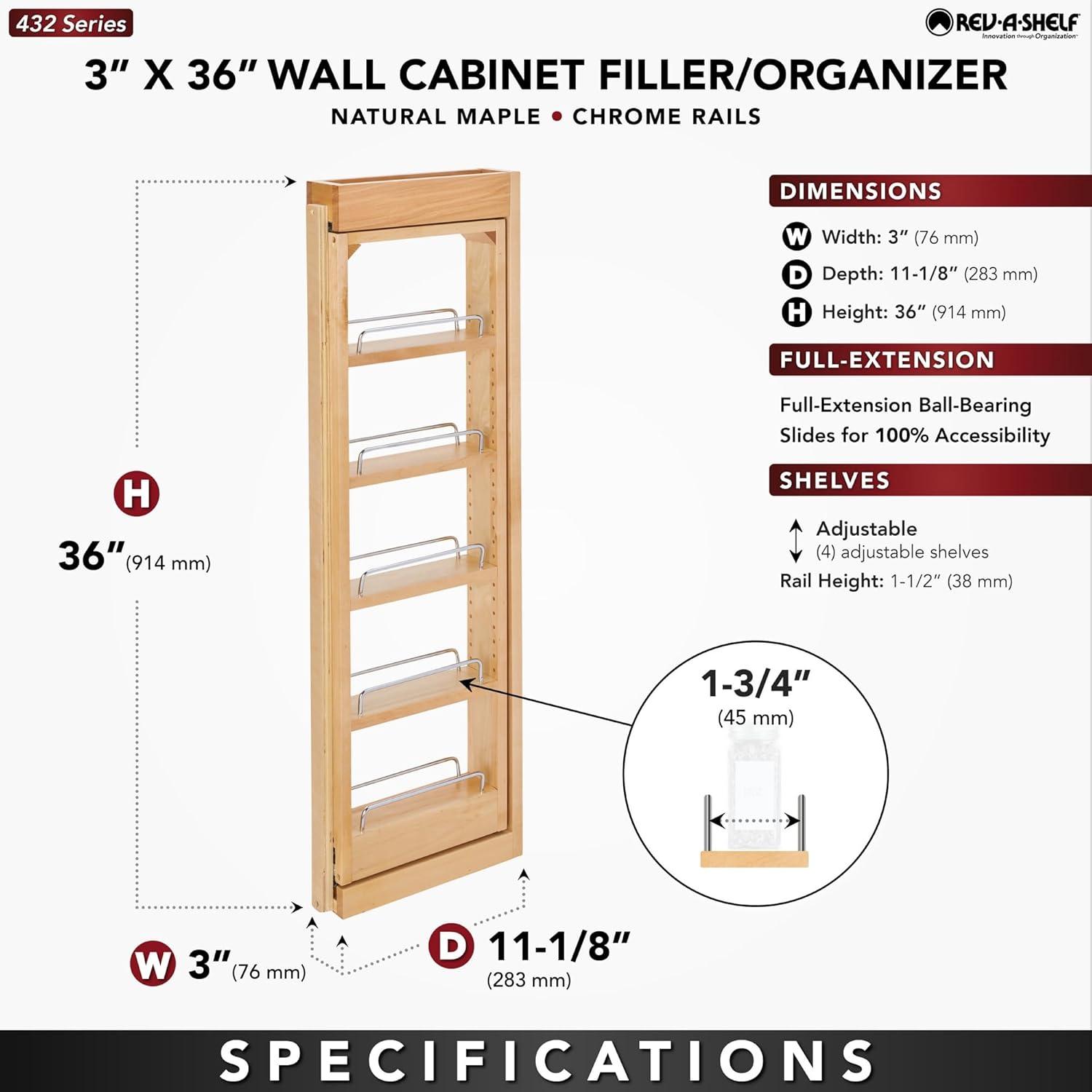 Rev-A-Shelf Pull Out Wall Filler Cabinet Wooden Organizer