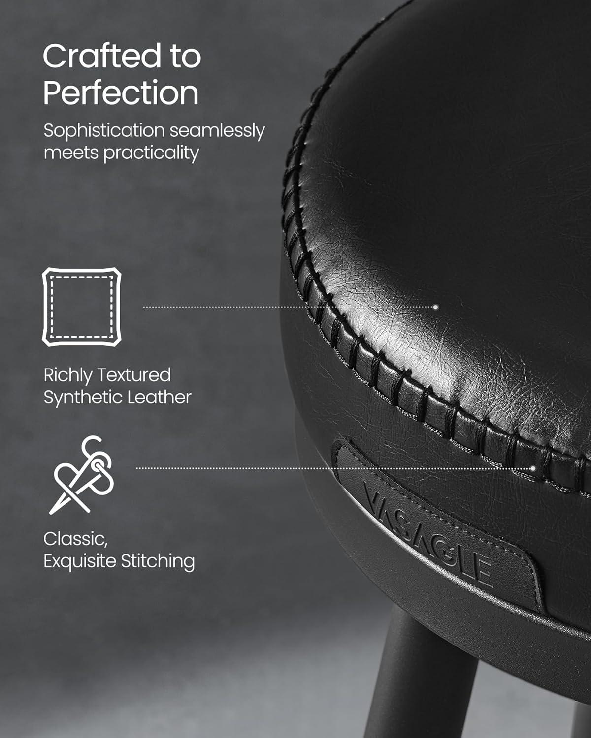 VASAGLE EKHO Collection - Bar Stools Set of 2, Swivel Bar Height Bar Stools with Back, Synthetic Leather with Stitching, Mid-Century Modern, 30-Inch Tall Barstools for Kitchen Home Bar, Ink Black