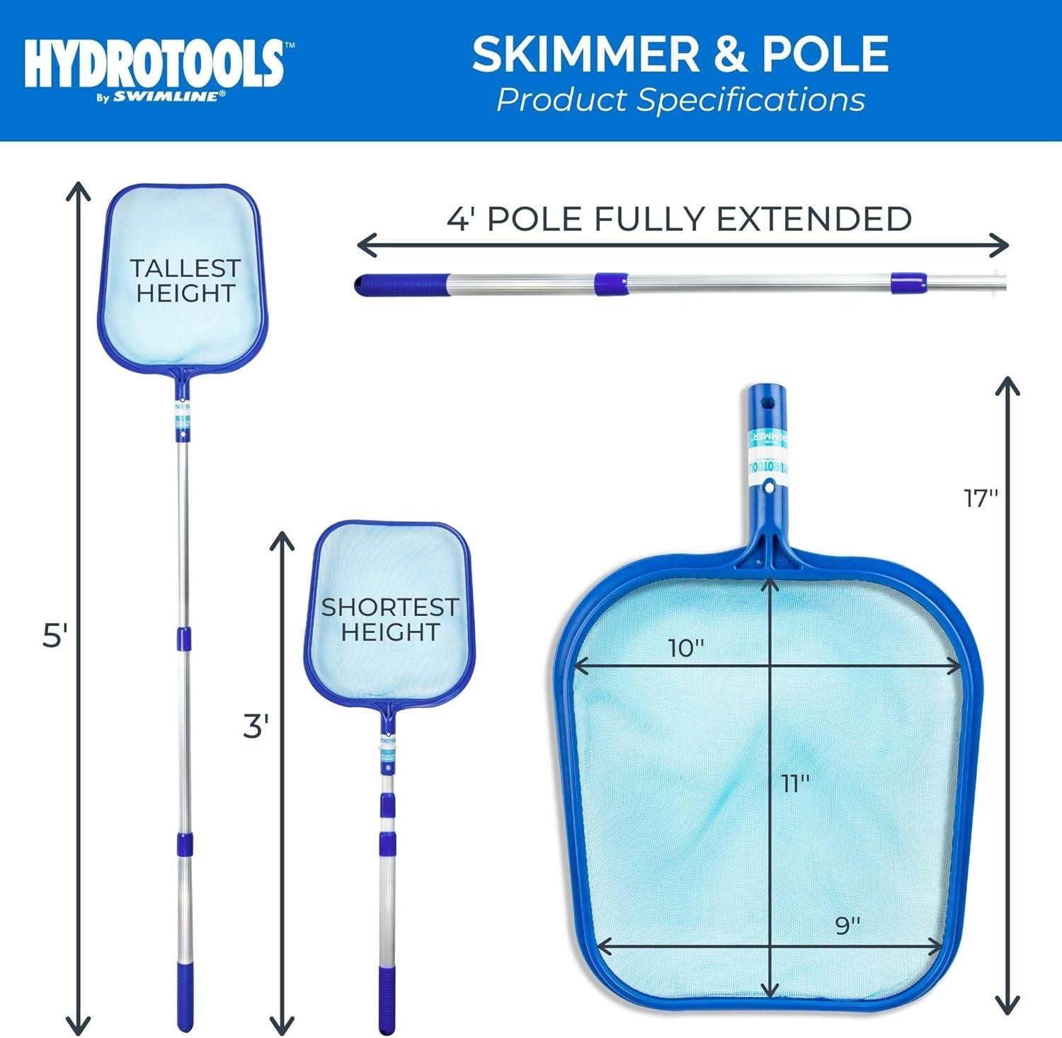 Swimline Lightweight Leaf Skimmer Swimming Pool and Spa Maintenance Net with 24" to 48" Adjustable Aluminum Telescoping Pole
