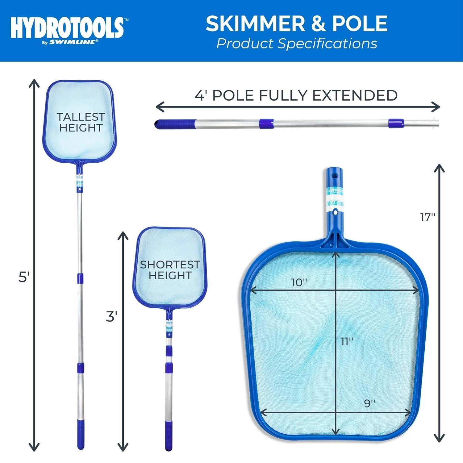 Swimline Lightweight Leaf Skimmer Swimming Pool and Spa Maintenance Net with 24" to 48" Adjustable Aluminum Telescoping Pole