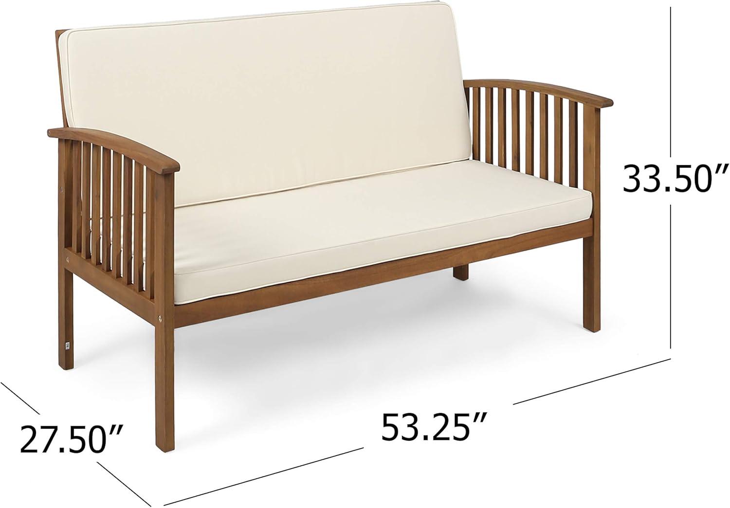 Casa Acacia Wood Loveseat Brown/Cream - Christopher Knight Home: Outdoor Seating for 2, Weather-Resistant