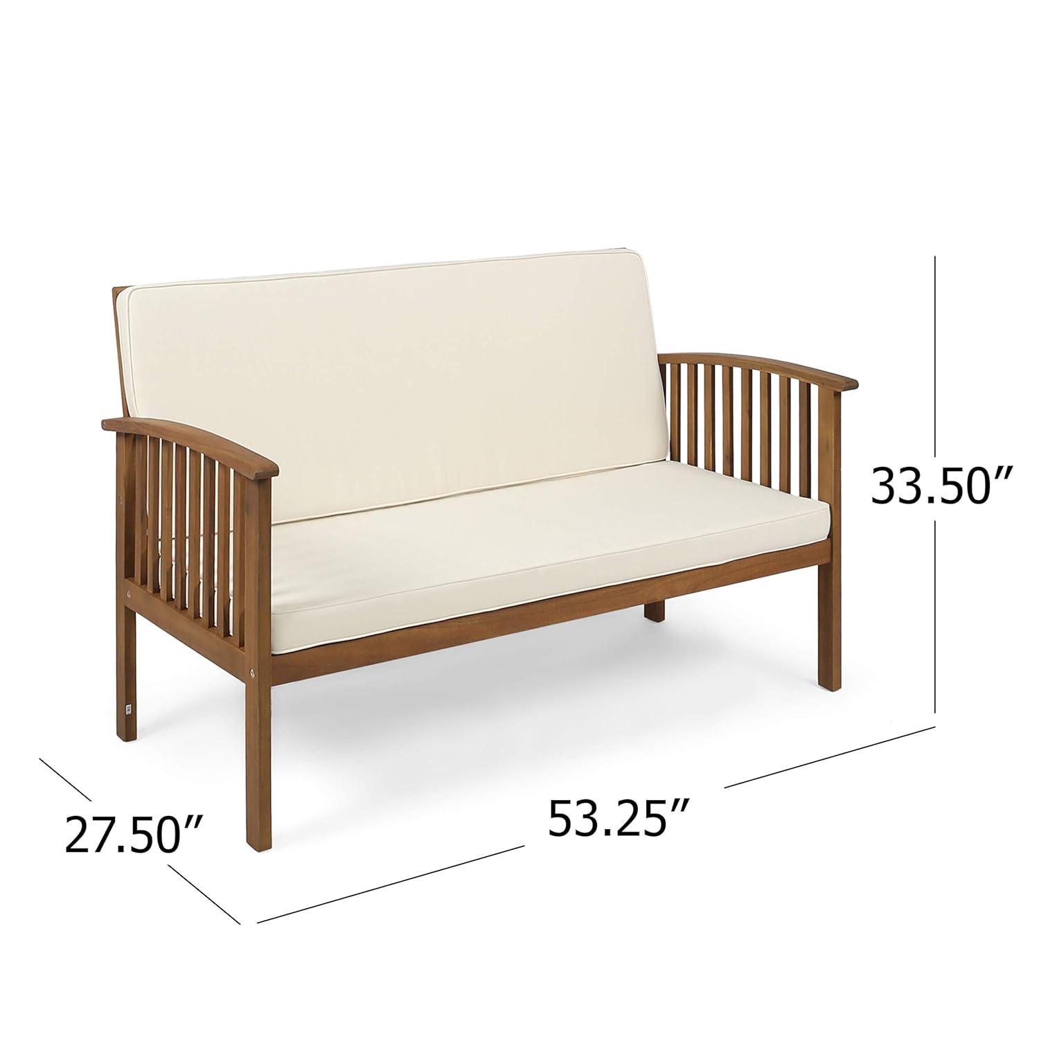 Casa Acacia Wood Loveseat Brown/Cream - Christopher Knight Home: Outdoor Seating for 2, Weather-Resistant