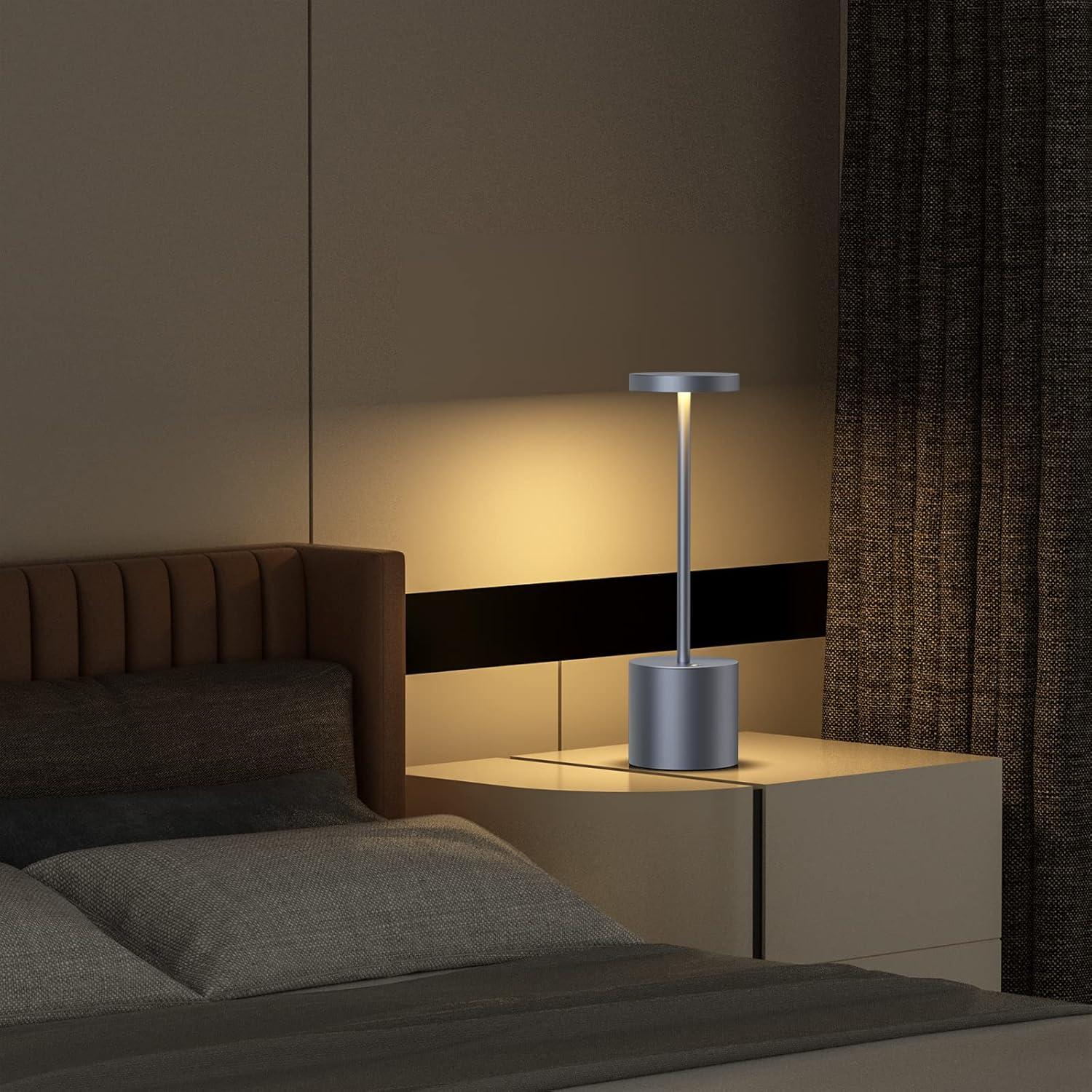 Fashion 2 Pack Rechargeable Table Lamp, LED Cordless Table Lamp,5000mAh Battery Operated Portable Table Light,Dimming for Restaurant/Patio/Outdoor(Grey)