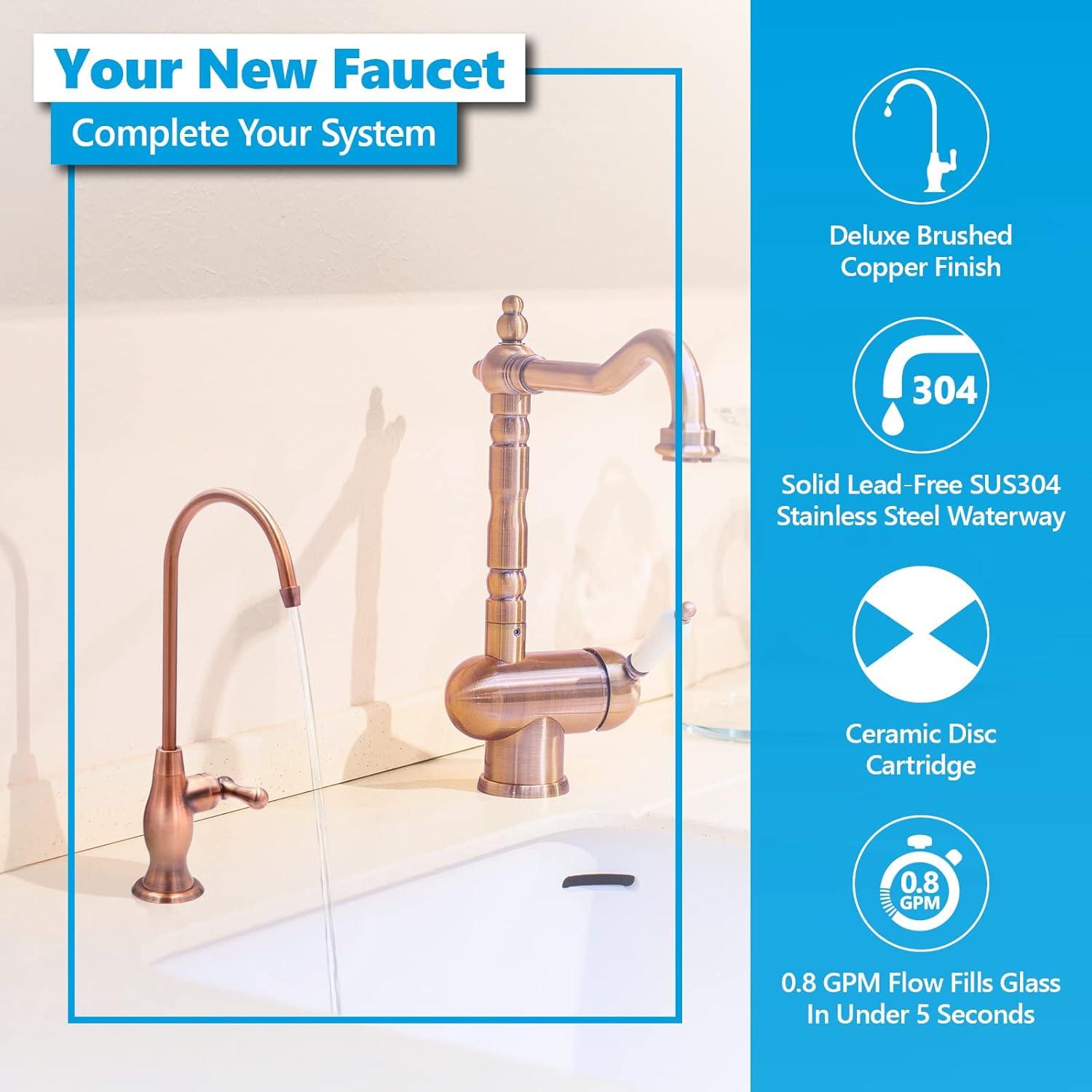 Brushed Copper High-Arch Stainless Steel Drinking Water Faucet