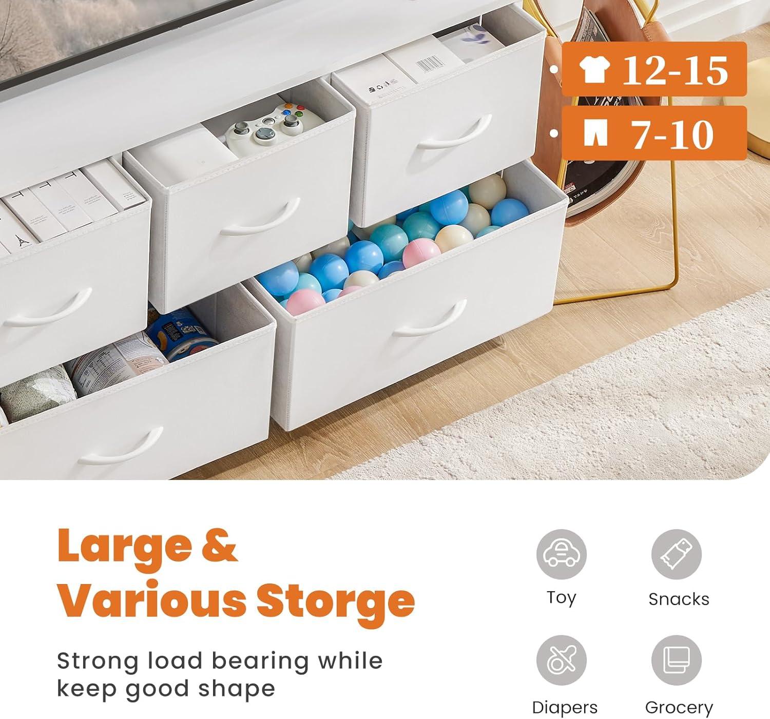 Sweetcrispy Dresser for Bedroom, Wide Chest of Drawers, Fabric Dresser Organizer with 5 Drawers, TV Stand, Storage Organizer Unit with Fabric Bins for Closet, Living Room, Hallway