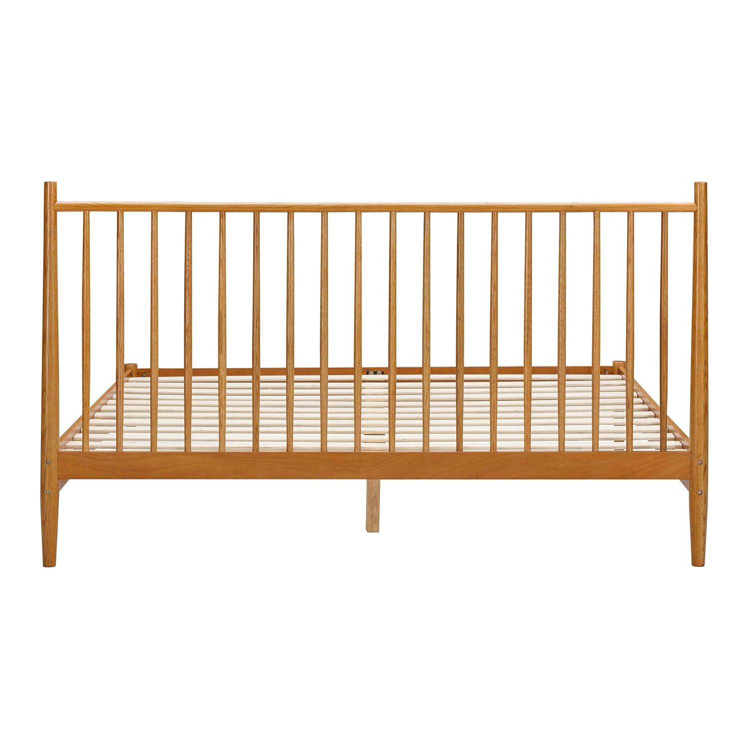NTC Inno Solid Wood Bed Frame with Spindle Headboard and Silent Slats, 1000 lb Capacity