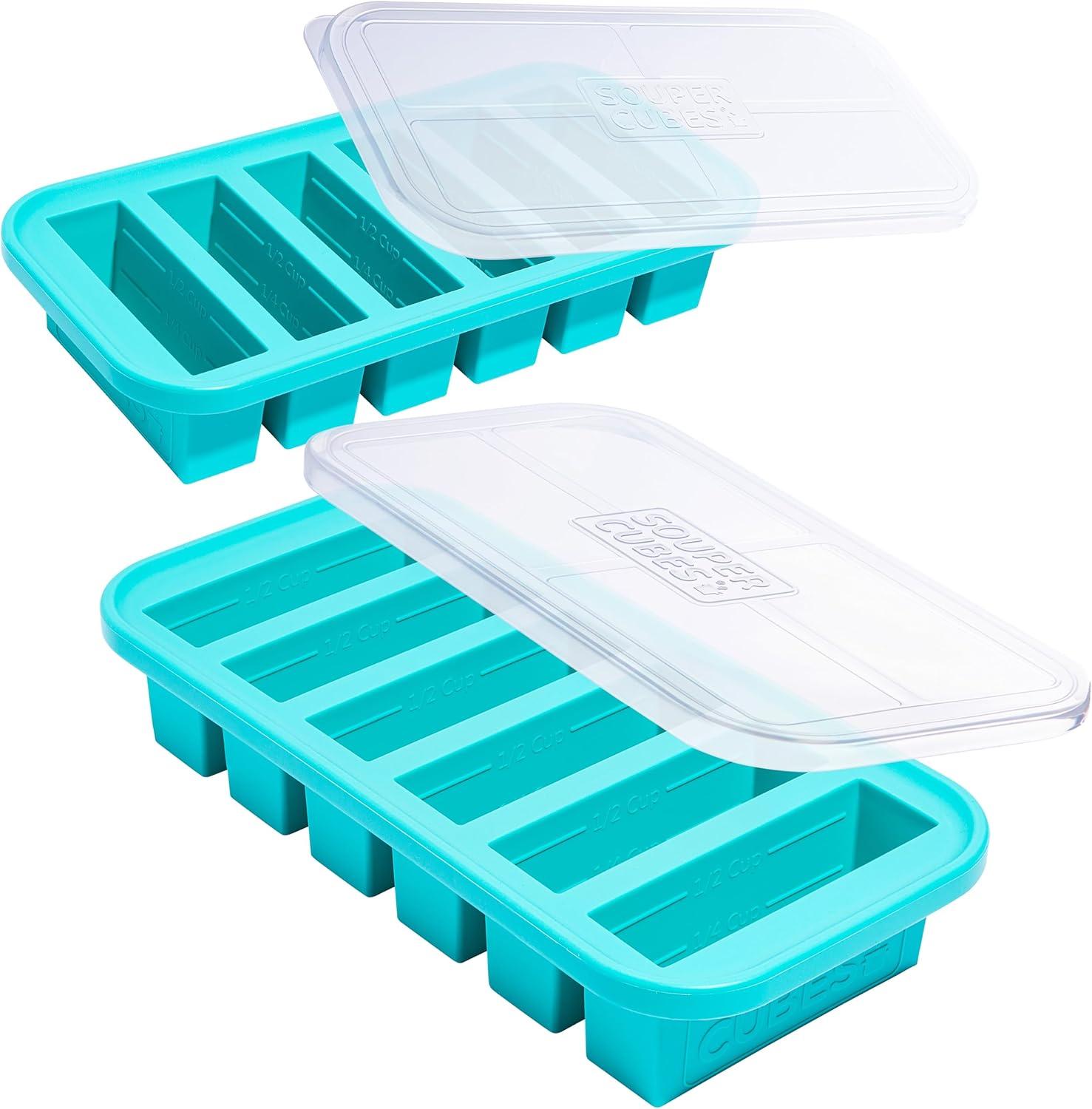 Aqua Silicone Freezer Molds with Lids, 2-Pack