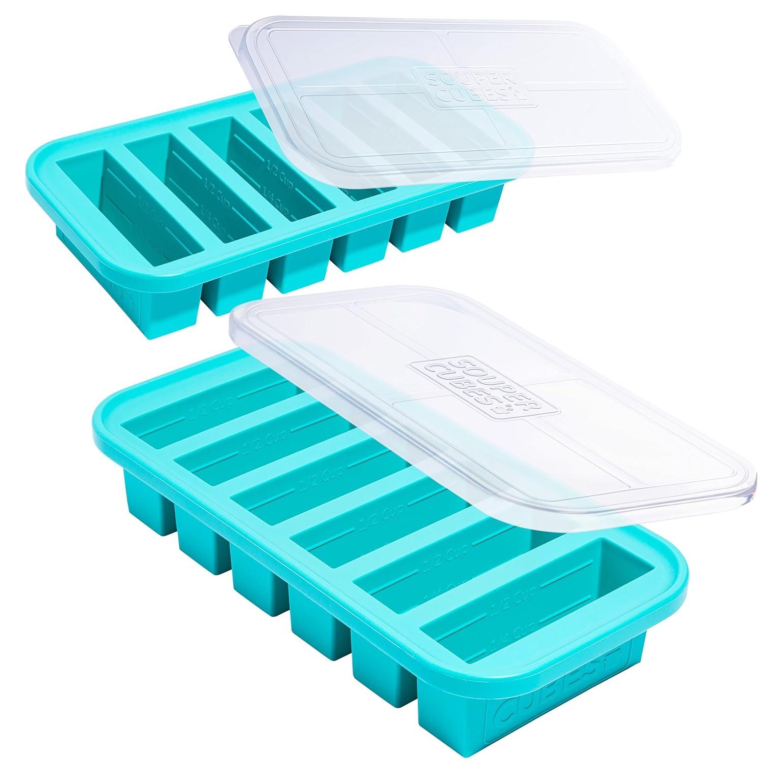 Souper Cubes 1/2 Cup Silicone Freezer Tray with Lid, Silicone Soup Freezer Mold, Perfect for Storing Sauce, Smoothies, Rice and More