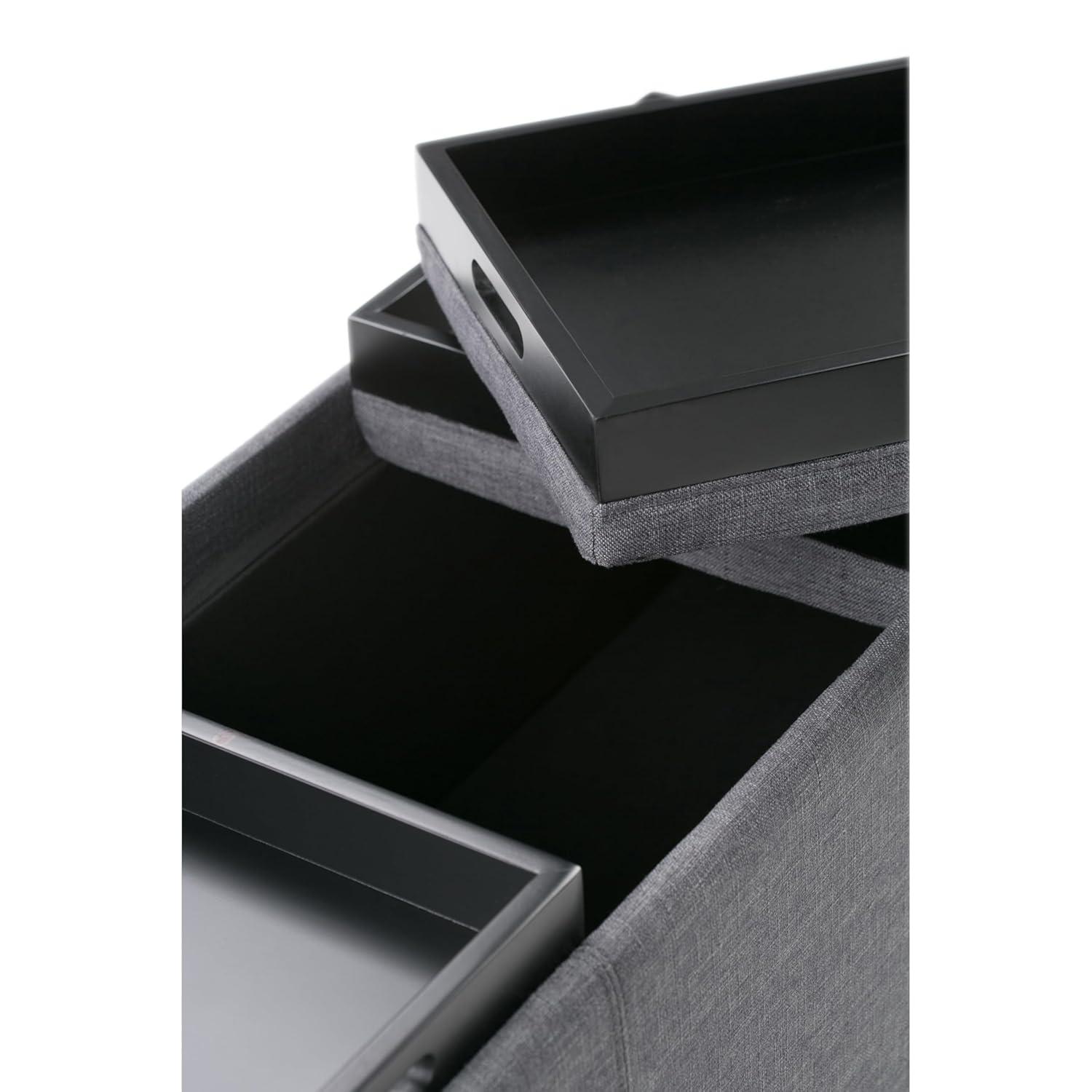 CAVINAS Linen Storage Ottoman Bench,Upholstered Ottoman with 3 Flip Over Serving Trays for Living Room,Bedroom,Slate Grey