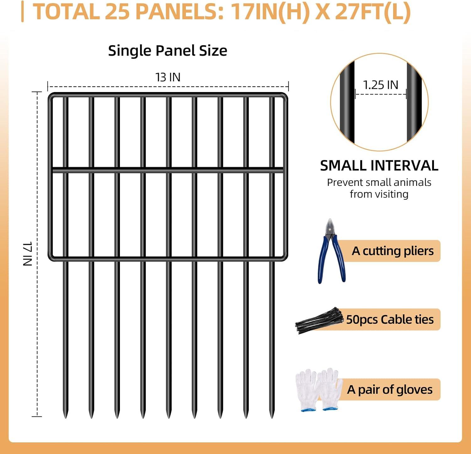 27ft Black Metal No Dig Garden Animal Barrier Fence